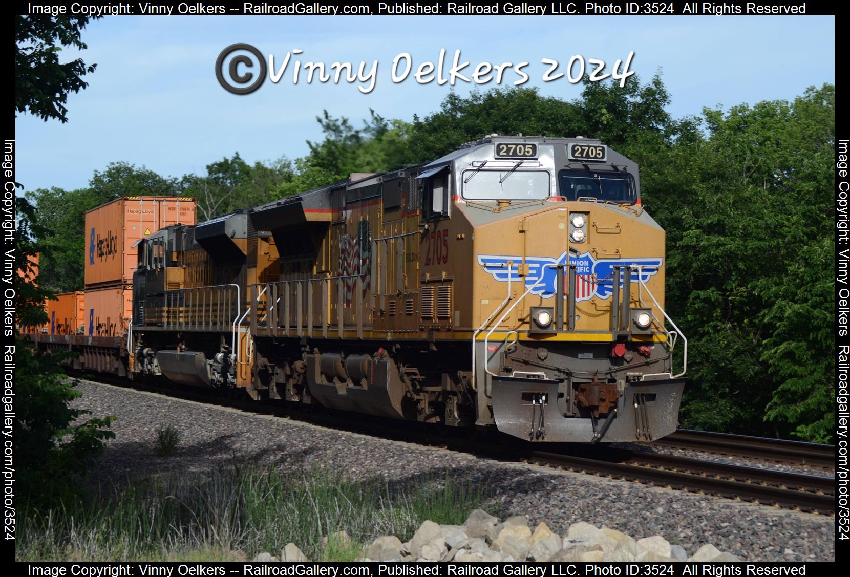 UP 2705 is a class ET44AH and  is pictured in Boone, IA, United States.  This was taken along the Boone Subdivision  on the Union Pacific Railroad. Photo Copyright: Vinny Oelkers uploaded to Railroad Gallery on 06/18/2024. This photograph of UP 2705 was taken on Friday, June 14, 2024. All Rights Reserved. 