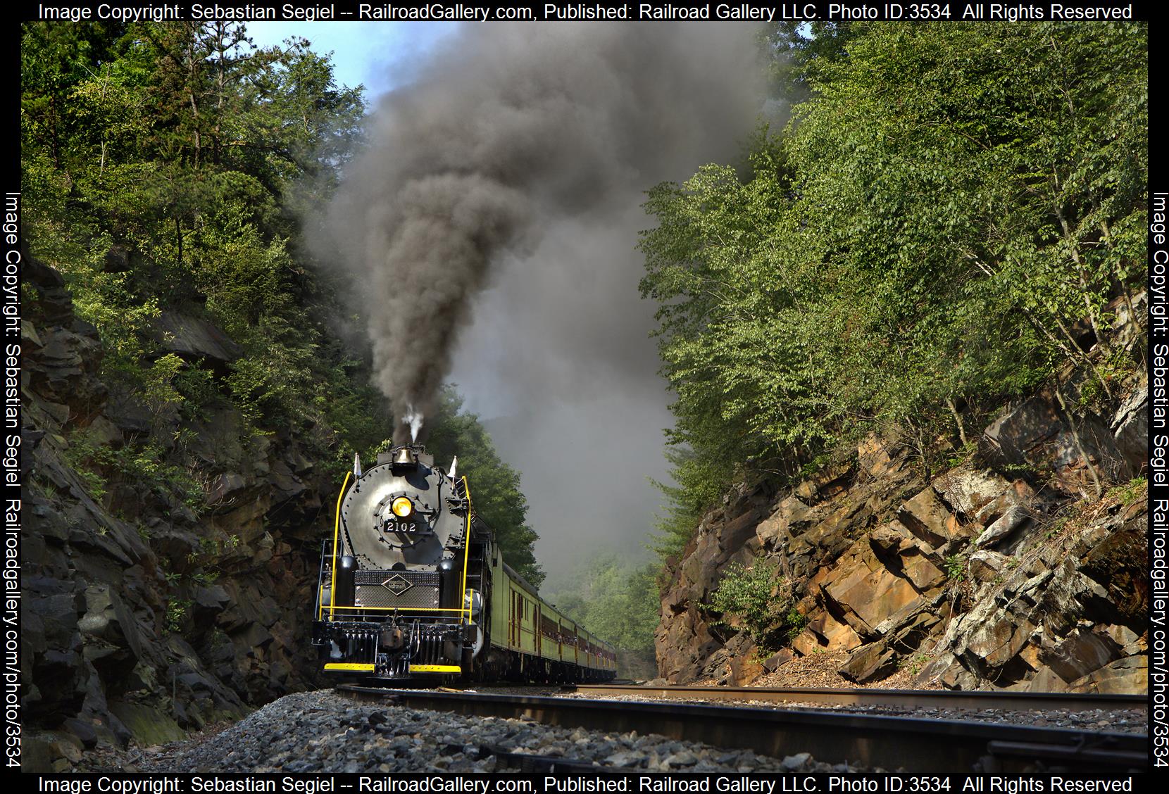 2102  is a class 4-8-4  and  is pictured in Jim Thorpe, Pennsylvania, United States.  This was taken along the Lehigh Division on the Reading Blue Mountain and Northern Railroad. Photo Copyright: Sebastian Segiel uploaded to Railroad Gallery on 06/24/2024. This photograph of 2102  was taken on Saturday, June 22, 2024. All Rights Reserved. 