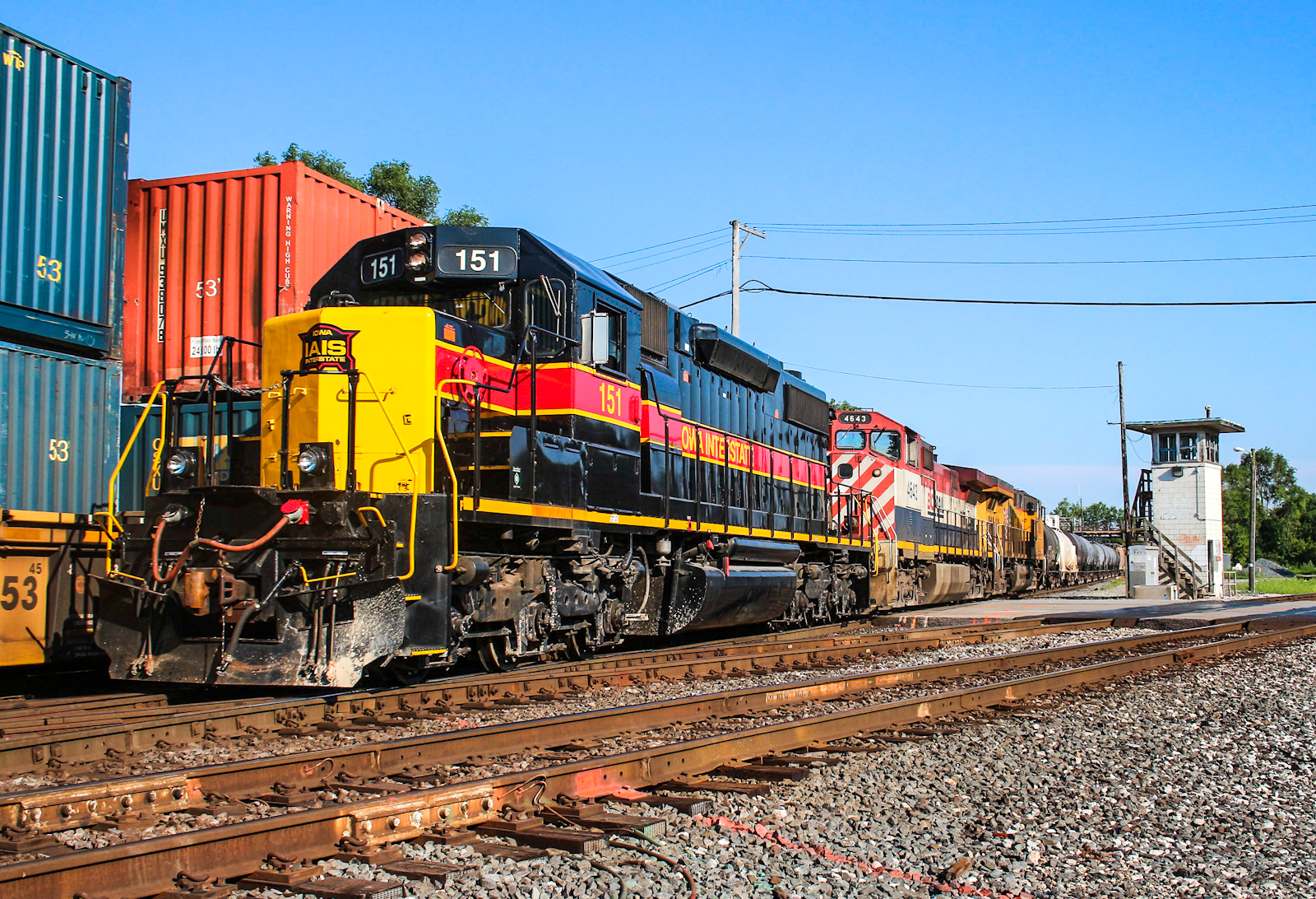 IAIS 151 is a class EMD SD38-2 and  is pictured in Blue Island, Illinois, USA.  This was taken along the IHB Mainline on the IHB. Photo Copyright: Lawrence Amaloo uploaded to Railroad Gallery on 12/08/2022. This photograph of IAIS 151 was taken on Friday, July 07, 2017. All Rights Reserved. 