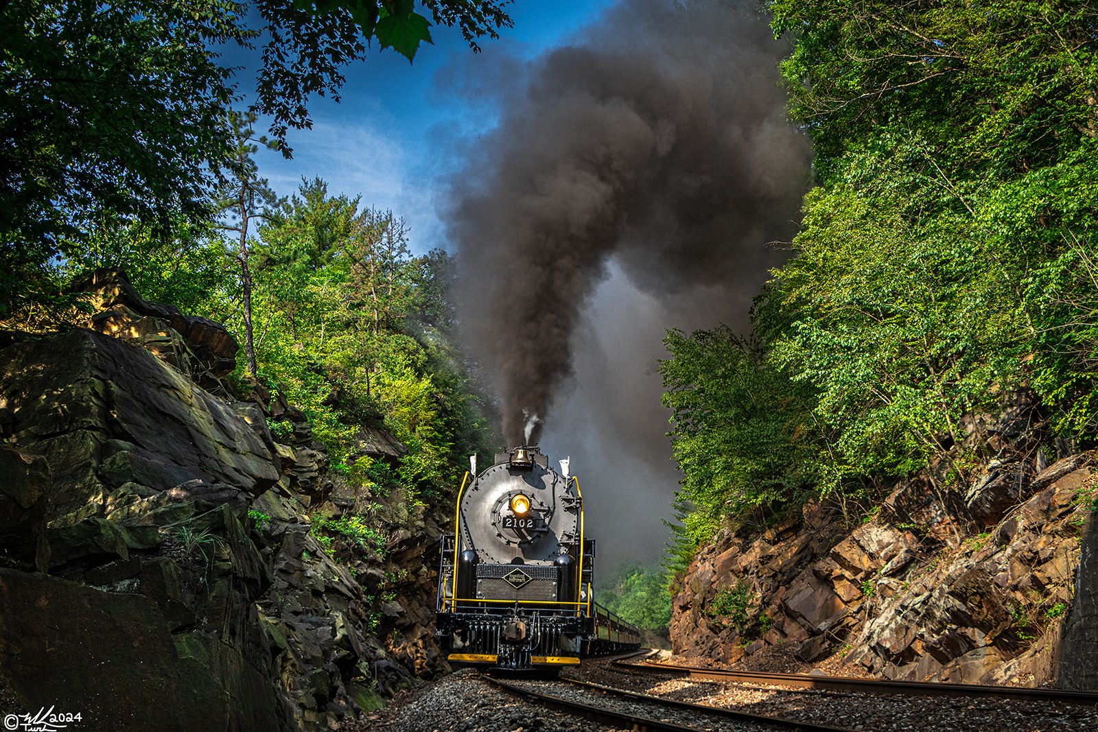 RDG 2102 is a class T-1 and  is pictured in Jim Thorpe, Pennsylvania, USA.  This was taken along the Glen Onoko on the Reading Company. Photo Copyright: Mark Turkovich uploaded to Railroad Gallery on 06/28/2024. This photograph of RDG 2102 was taken on Saturday, June 22, 2024. All Rights Reserved. 