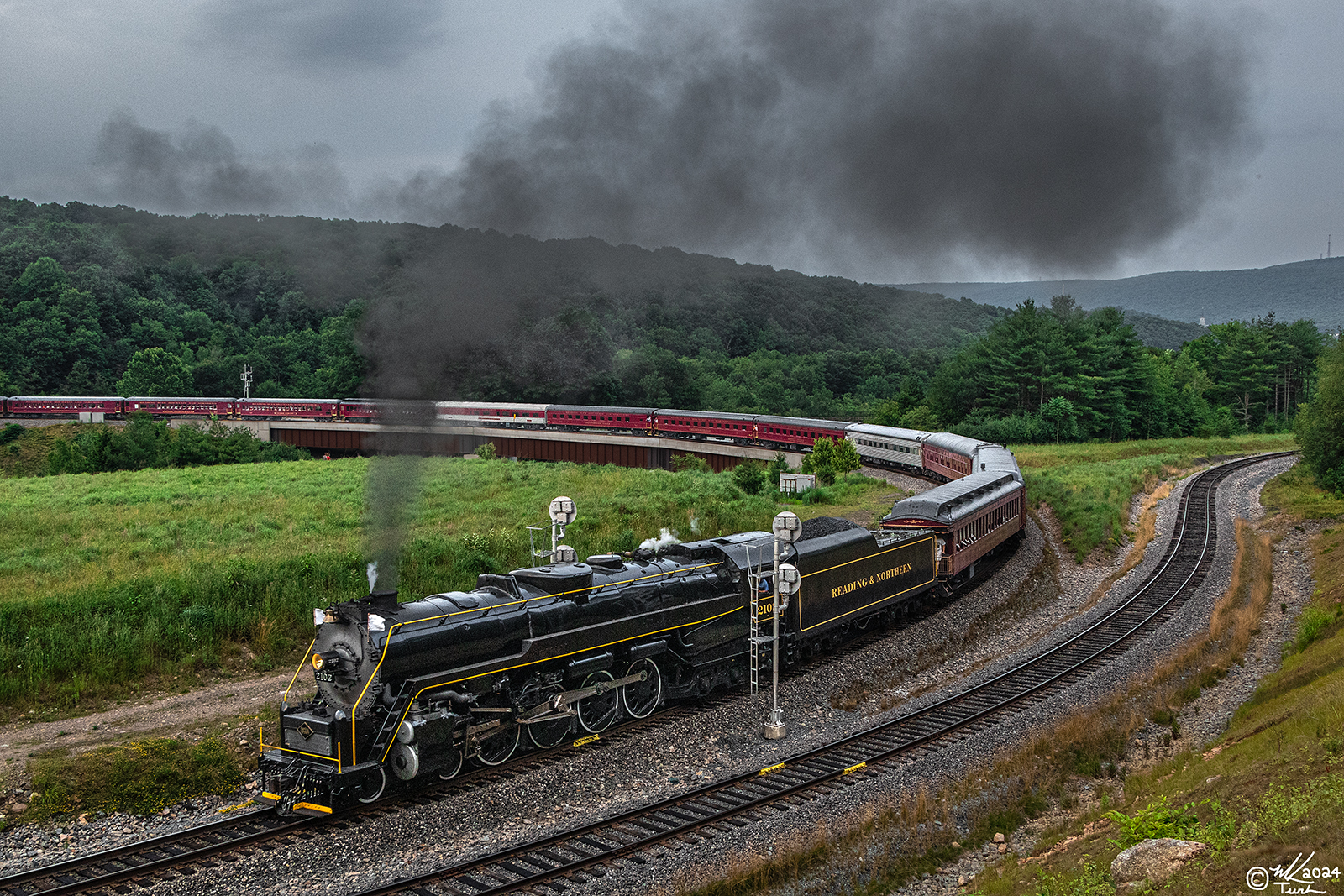 RDG 2102 is a class T-1 and  is pictured in Nesquehoning, Pennsylvania, USA.  This was taken along the Nesquehoning Junction on the Reading Company. Photo Copyright: Mark Turkovich uploaded to Railroad Gallery on 07/01/2024. This photograph of RDG 2102 was taken on Saturday, June 22, 2024. All Rights Reserved. 