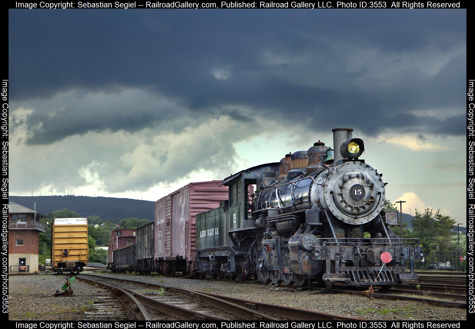 15 is a class 2-8-0 and  is pictured in Scranton, Pennsylvania, United States.  This was taken along the Steamtown Yard on the Steamtown NHS. Photo Copyright: Sebastian Segiel uploaded to Railroad Gallery on 07/02/2024. This photograph of 15 was taken on Sunday, June 30, 2024. All Rights Reserved. 