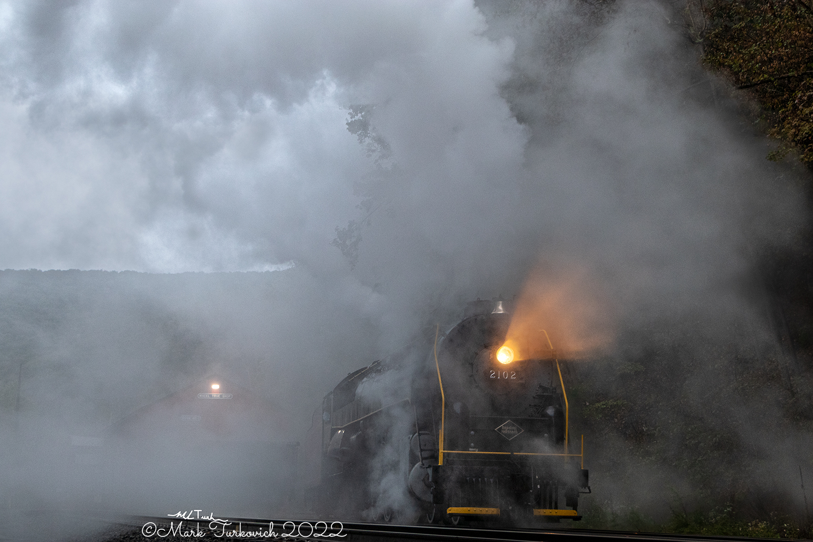 RDG 2102 is a class T-1 and  is pictured in Port Clinton, Pennsylvania, USA.  This was taken along the Reading & Northern Steam Shop on the Reading Company. Photo Copyright: Mark Turkovich uploaded to Railroad Gallery on 12/08/2022. This photograph of RDG 2102 was taken on Saturday, October 01, 2022. All Rights Reserved. 