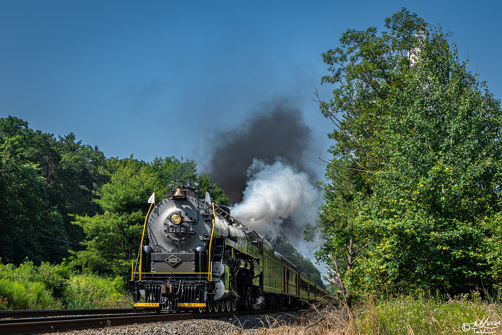 RDG 2102 is a class T-1 and  is pictured in Mountain Top, Pennsylvania, USA.  This was taken along the Glen Summit on the Reading Company. Photo Copyright: Mark Turkovich uploaded to Railroad Gallery on 07/05/2024. This photograph of RDG 2102 was taken on Saturday, June 22, 2024. All Rights Reserved. 