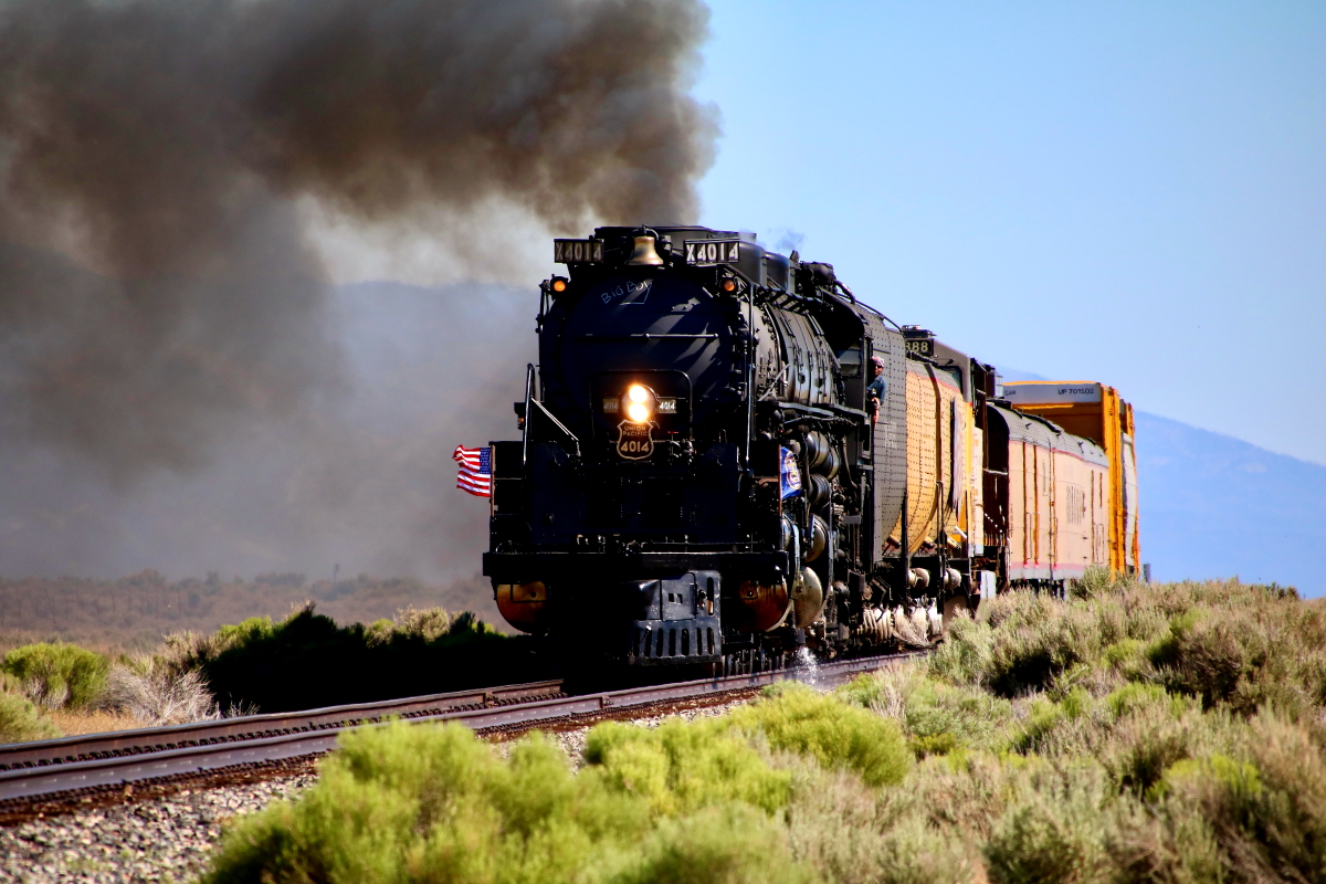 UP 4014 is a class 4-8-8-4 and  is pictured in Wells, Nevada, USA.  This was taken along the Shafter/UP on the Union Pacific Railroad. Photo Copyright: Rick Doughty uploaded to Railroad Gallery on 07/09/2024. This photograph of UP 4014 was taken on Saturday, July 06, 2024. All Rights Reserved. 