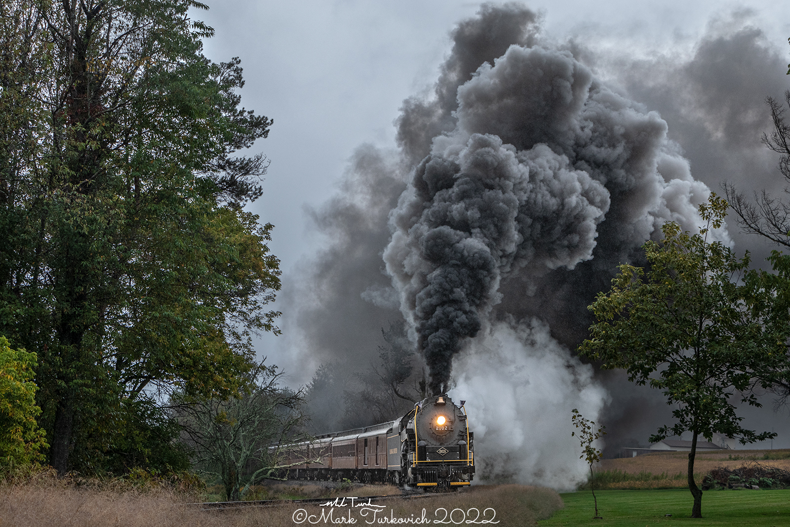 RDG 2102 is a class T-1 and  is pictured in Hometown, Pennsylvania, USA.  This was taken along the Hometown Hill on the Reading Company. Photo Copyright: Mark Turkovich uploaded to Railroad Gallery on 12/08/2022. This photograph of RDG 2102 was taken on Saturday, October 01, 2022. All Rights Reserved. 