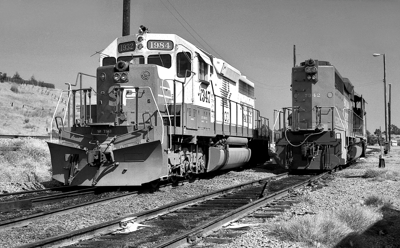 SP 7347 is a class EMD SD40R and  is pictured in San Luis Obispo, California, USA.  This was taken along the Santa Barbara/SP on the Southern Pacific Transportation Company. Photo Copyright: Rick Doughty uploaded to Railroad Gallery on 07/24/2024. This photograph of SP 7347 was taken on Saturday, June 09, 1984. All Rights Reserved. 