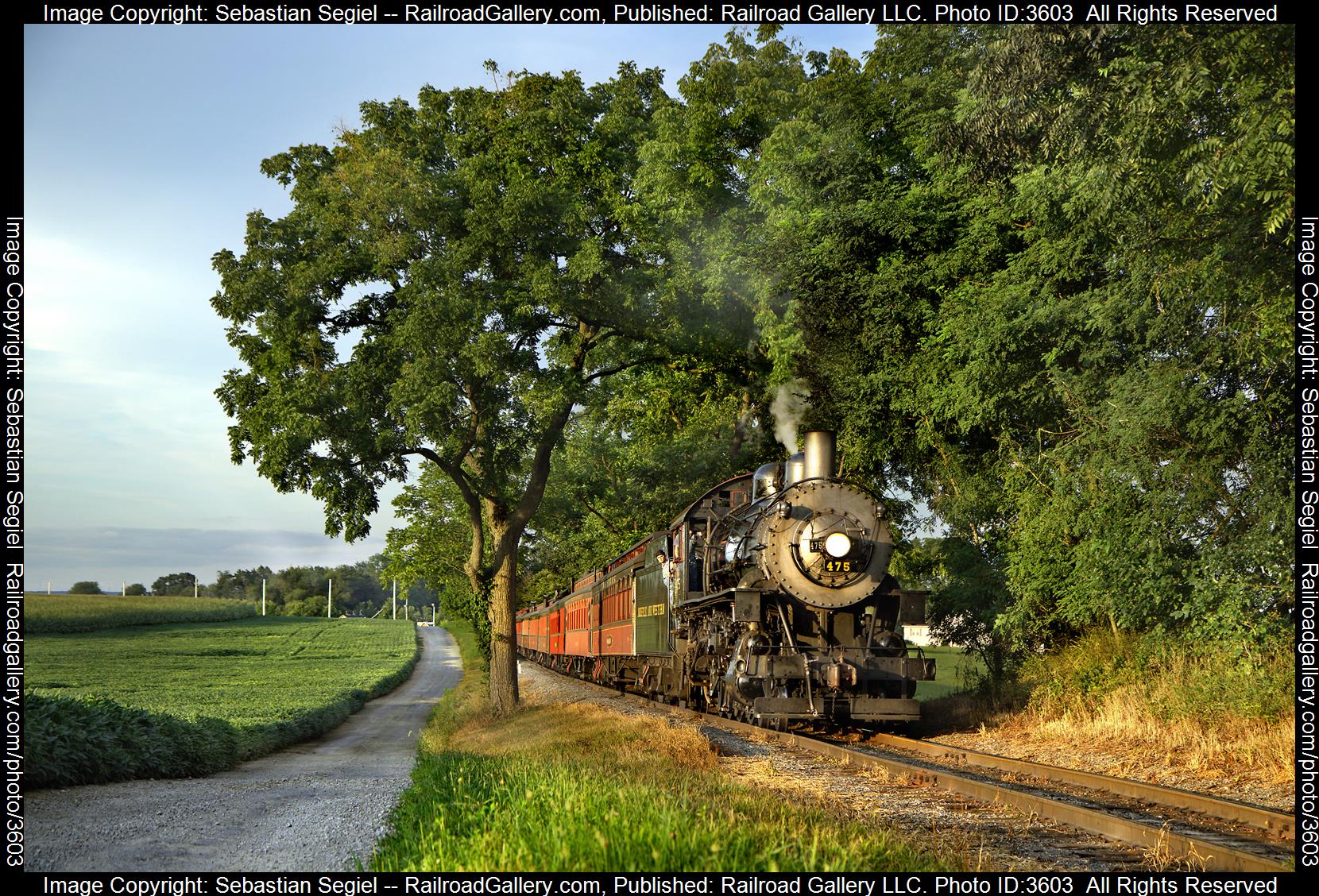 475 is a class 4-8-0 and  is pictured in Strasburg , Pennsylvania, United States.  This was taken along the Road to Paradise on the Strasburg Rail Road. Photo Copyright: Sebastian Segiel uploaded to Railroad Gallery on 07/27/2024. This photograph of 475 was taken on Friday, July 26, 2024. All Rights Reserved. 