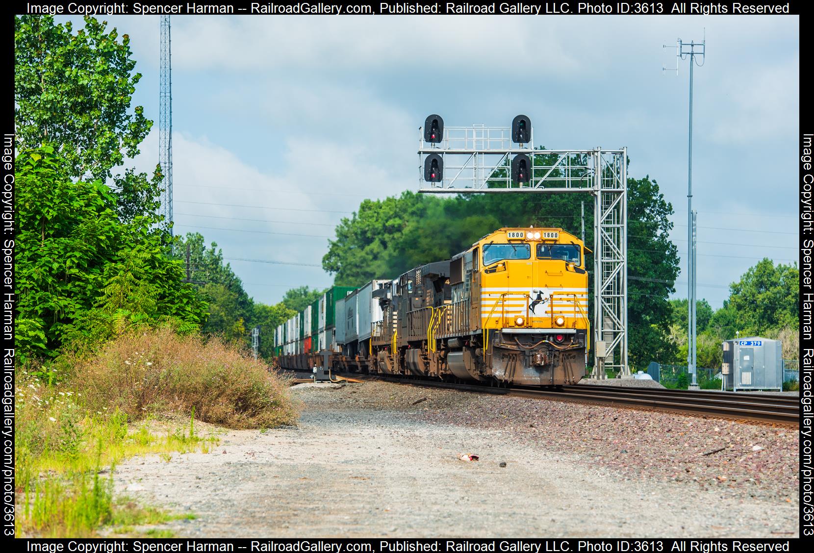 NS 1800 is a class EMD SD70ACC and  is pictured in Kendallville, Indiana, United States.  This was taken along the Chicago Line on the Norfolk Southern. Photo Copyright: Spencer Harman uploaded to Railroad Gallery on 07/31/2024. This photograph of NS 1800 was taken on Tuesday, July 30, 2024. All Rights Reserved. 