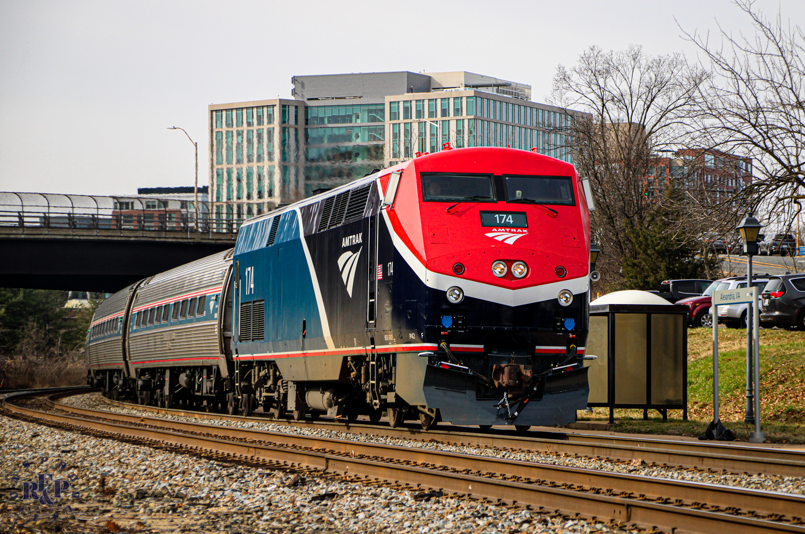 AMTK 174 is a class GE P42DC and  is pictured in Alexandria, Virginia, USA.  This was taken along the RF&P Subdivision on the Amtrak. Photo Copyright: RF&P Productions uploaded to Railroad Gallery on 07/31/2024. This photograph of AMTK 174 was taken on Friday, February 16, 2024. All Rights Reserved. 