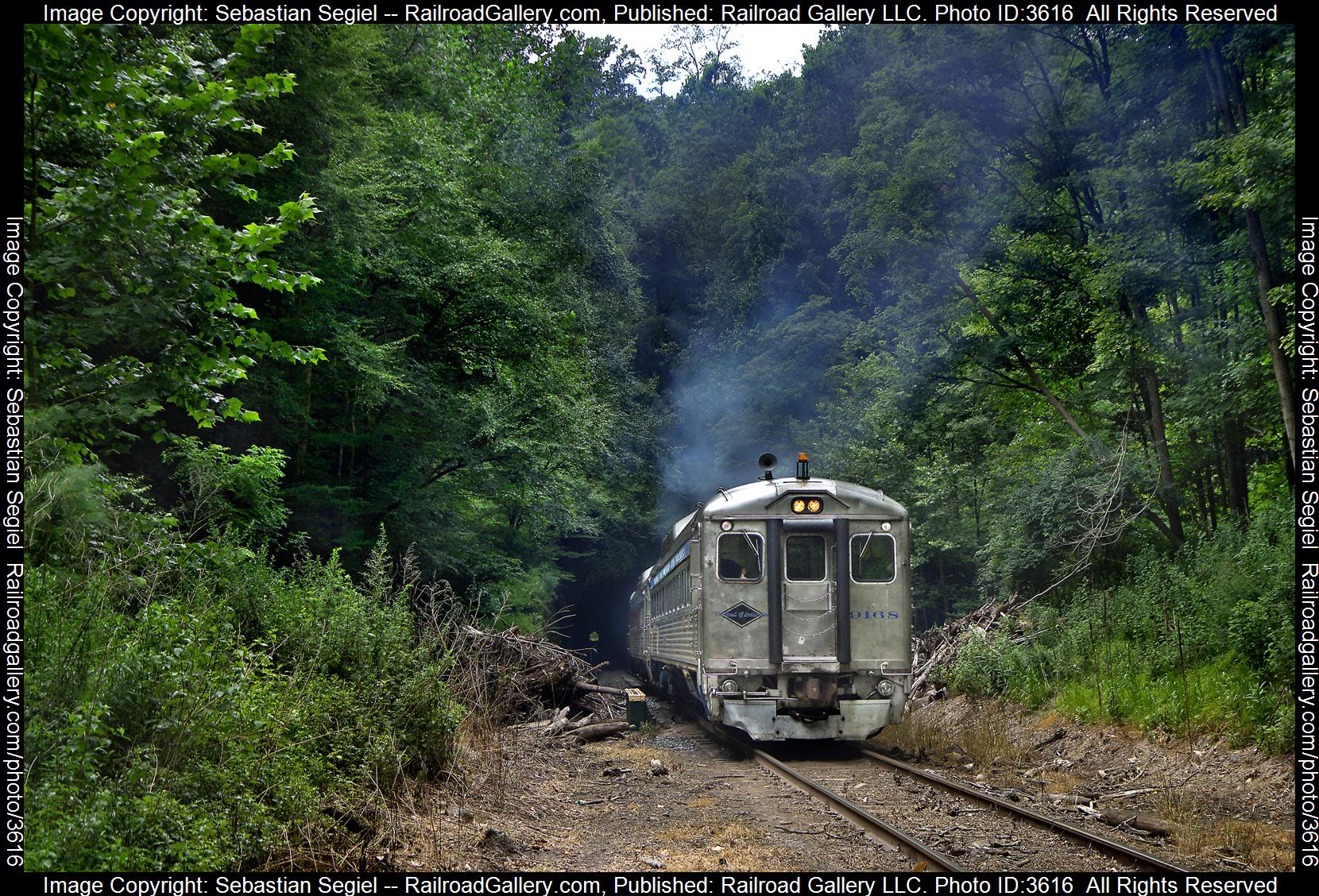 9168 is a class Budd RDC and  is pictured in Tunkhannock , Pennsylvania, United States.  This was taken along the Lehigh Division on the Reading Blue Mountain and Northern Railroad. Photo Copyright: Sebastian Segiel uploaded to Railroad Gallery on 08/01/2024. This photograph of 9168 was taken on Wednesday, July 31, 2024. All Rights Reserved. 