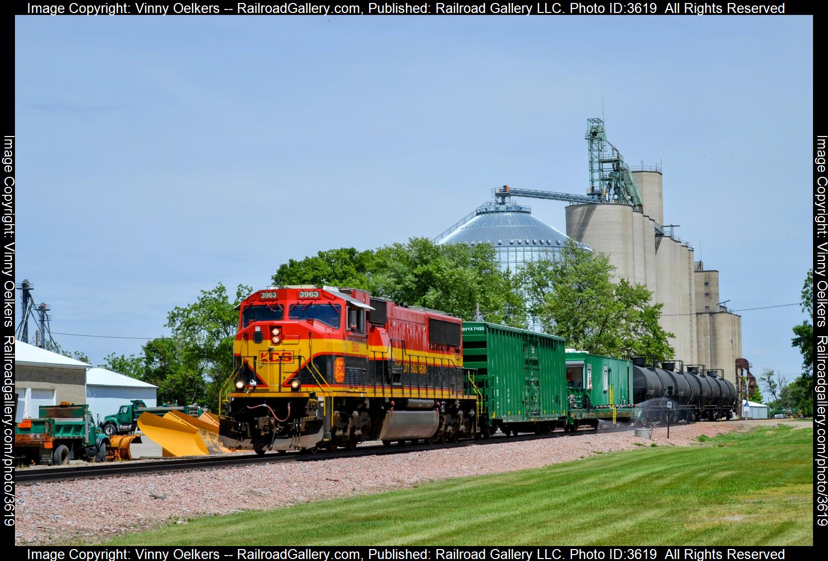 KCS 3693 is a class SD70MAC and  is pictured in Britt, IA, United States.  This was taken along the Sheldon Subdivision  on the Canadian Pacific Railway. Photo Copyright: Vinny Oelkers uploaded to Railroad Gallery on 08/02/2024. This photograph of KCS 3693 was taken on Tuesday, May 30, 2023. All Rights Reserved. 