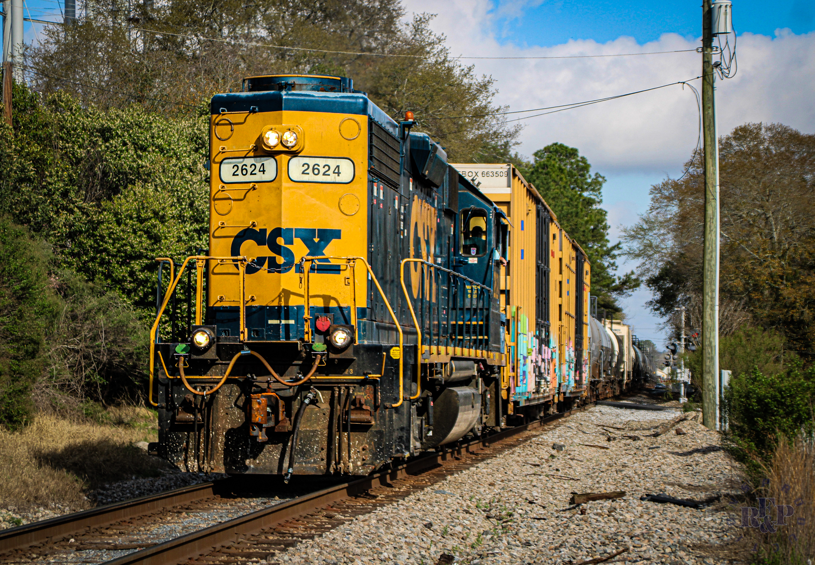 CSXT 2625 is a class EMD GP38-2 and  is pictured in Fitzgerald, Georgia, USA.  This was taken along the Fitzgerald Subdivision on the CSX Transportation. Photo Copyright: RF&P Productions uploaded to Railroad Gallery on 08/02/2024. This photograph of CSXT 2625 was taken on Sunday, March 03, 2024. All Rights Reserved. 