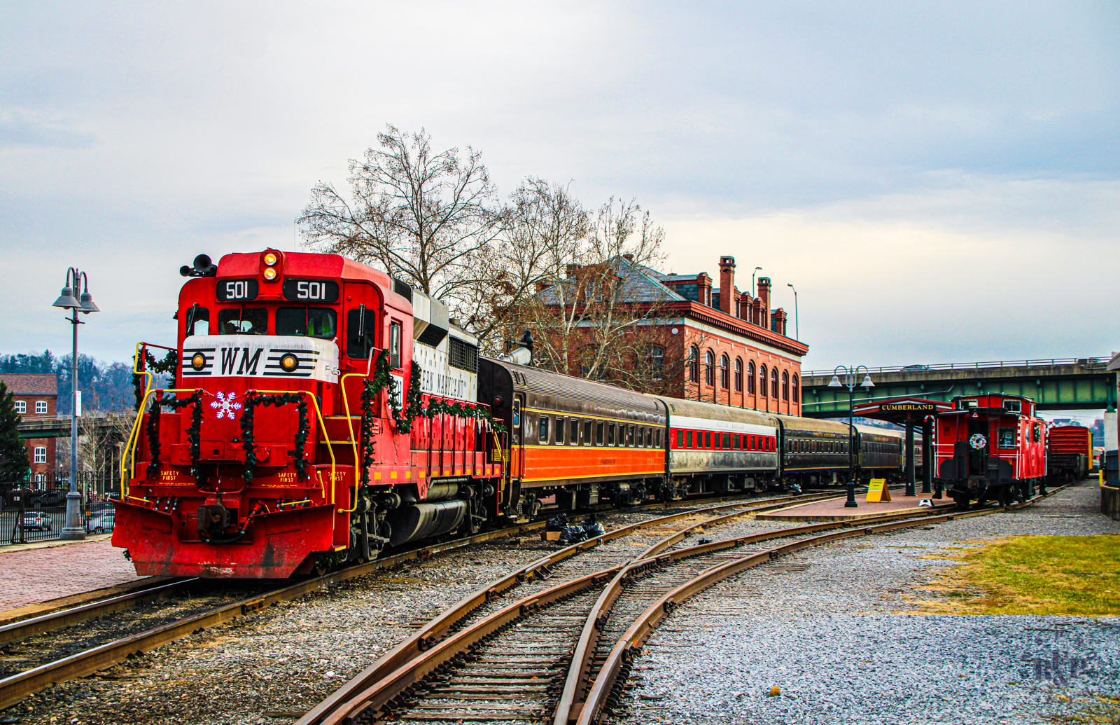 WMSR 501 is a class EMD GP30 and  is pictured in Cumberland, Maryland, USA.  This was taken along the Western Maryland Scenic Railroad on the Western Maryland Scenic Railroad. Photo Copyright: RF&P Productions uploaded to Railroad Gallery on 08/04/2024. This photograph of WMSR 501 was taken on Saturday, December 23, 2023. All Rights Reserved. 