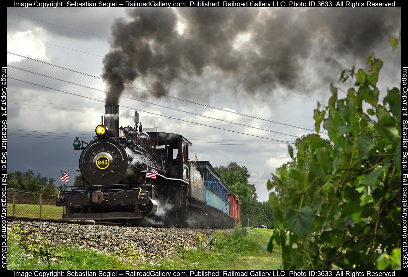 643 is a class 0-6-0 and  is pictured in Mechanicsburg , Pennsylvania, United States.  This was taken along the Williams Grove on the Williams Grove Railroad. Photo Copyright: Sebastian Segiel uploaded to Railroad Gallery on 08/06/2024. This photograph of 643 was taken on Saturday, August 03, 2024. All Rights Reserved. 