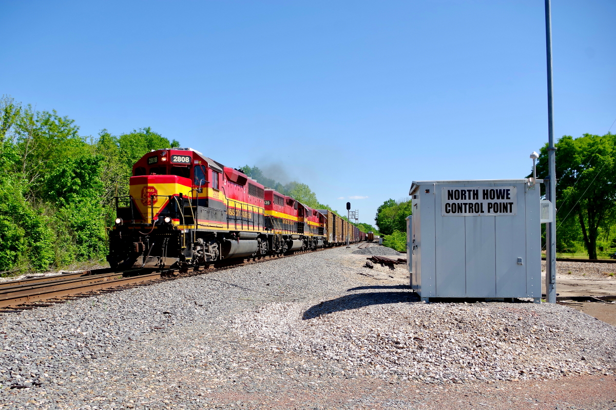 KCS 2808 is a class EMD GP40-3 and  is pictured in Howe, Oklahoma, USA.  This was taken along the Heavener/KCS on the Kansas City Southern Railway. Photo Copyright: Rick Doughty uploaded to Railroad Gallery on 08/06/2024. This photograph of KCS 2808 was taken on Wednesday, April 15, 2020. All Rights Reserved. 