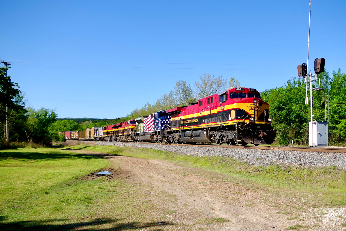 KCS 4621 is a class GE ES44AC and  is pictured in Heavener, Oklahoma, USA.  This was taken along the Shreveport/KCS on the Kansas City Southern Railway. Photo Copyright: Rick Doughty uploaded to Railroad Gallery on 08/06/2024. This photograph of KCS 4621 was taken on Wednesday, April 15, 2020. All Rights Reserved. 