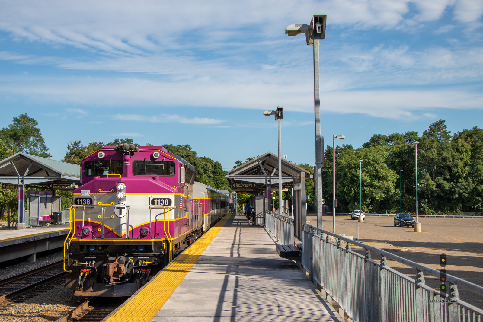 MBTX 1138 is a class EMD GP40MC-3 and  is pictured in Brockton, Massachusetts, USA.  This was taken along the Middleboro Main Line on the MBTA. Photo Copyright: ApproachSlowRO   uploaded to Railroad Gallery on 08/11/2024. This photograph of MBTX 1138 was taken on Sunday, August 11, 2024. All Rights Reserved. 