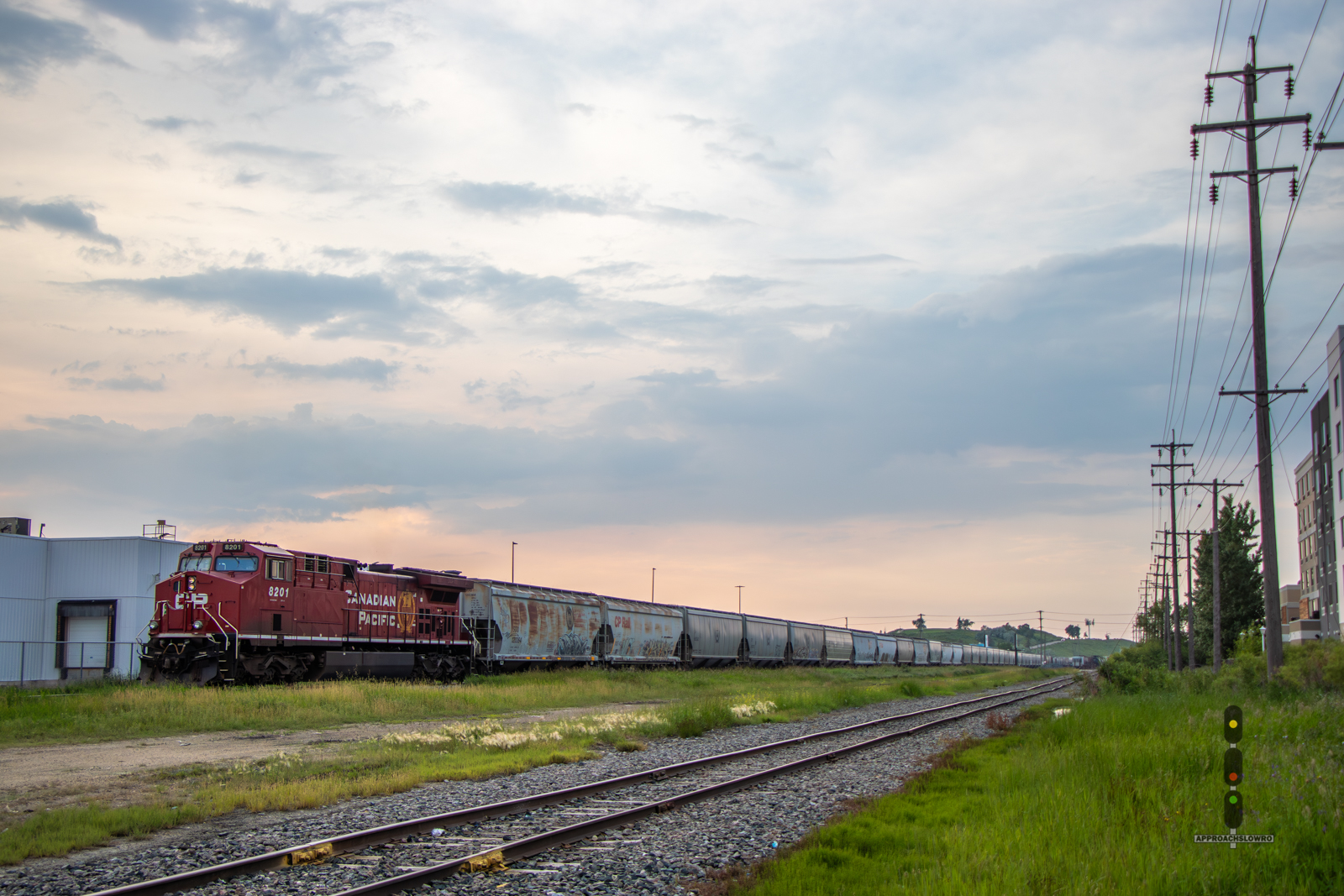 CP 8201 is a class GE AC4400CWM and  is pictured in Winnipeg, Manitoba, Canada.  This was taken along the La Riviere Subdivision on the Canadian Pacific Kansas City. Photo Copyright: ApproachSlowRO   uploaded to Railroad Gallery on 08/11/2024. This photograph of CP 8201 was taken on Sunday, July 07, 2024. All Rights Reserved. 