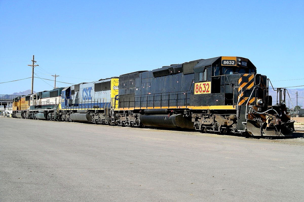 UP 8632 is a class EMD SD40T-2 and  is pictured in Tucson, Arizona, USA.  This was taken along the Lordsburg/SP on the Union Pacific Railroad. Photo Copyright: Rick Doughty uploaded to Railroad Gallery on 08/12/2024. This photograph of UP 8632 was taken on Saturday, March 27, 2004. All Rights Reserved. 