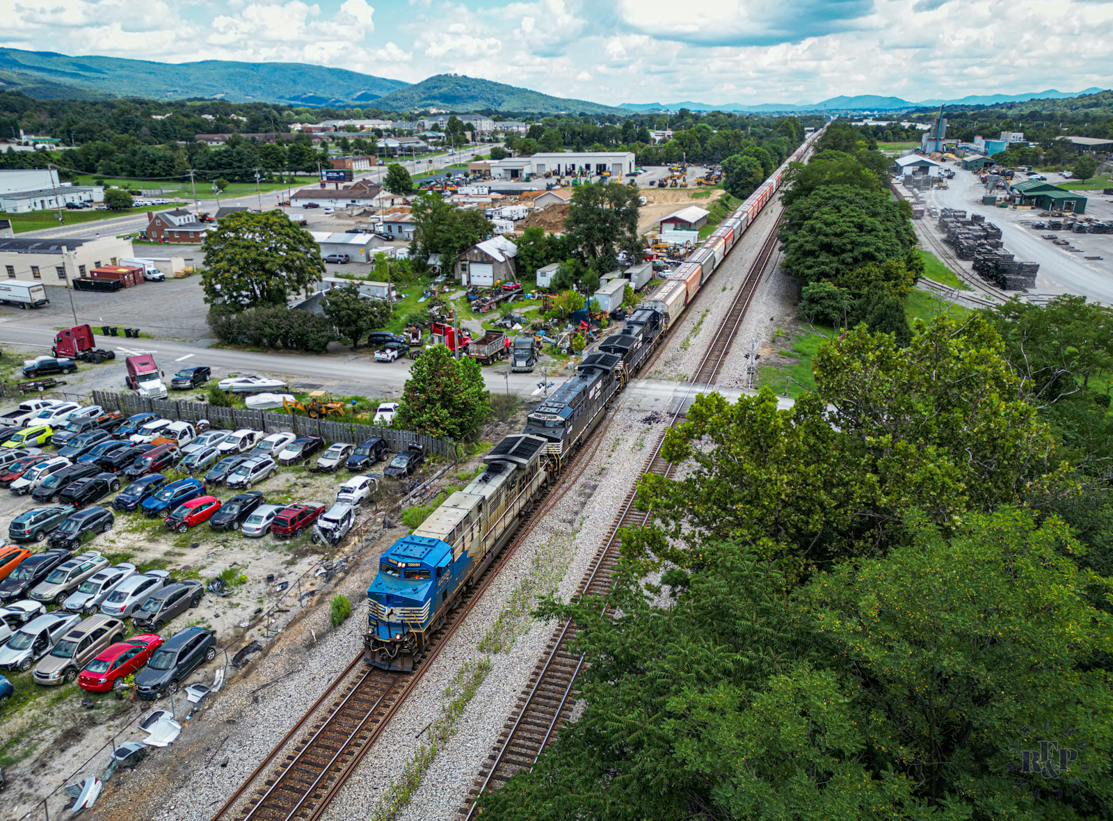 NS 4000 is a class GE AC44C6M and  is pictured in Salem, Virginia, USA.  This was taken along the Christiansburg District on the Norfolk Southern. Photo Copyright: RF&P Productions uploaded to Railroad Gallery on 08/16/2024. This photograph of NS 4000 was taken on Thursday, August 17, 2023. All Rights Reserved. 