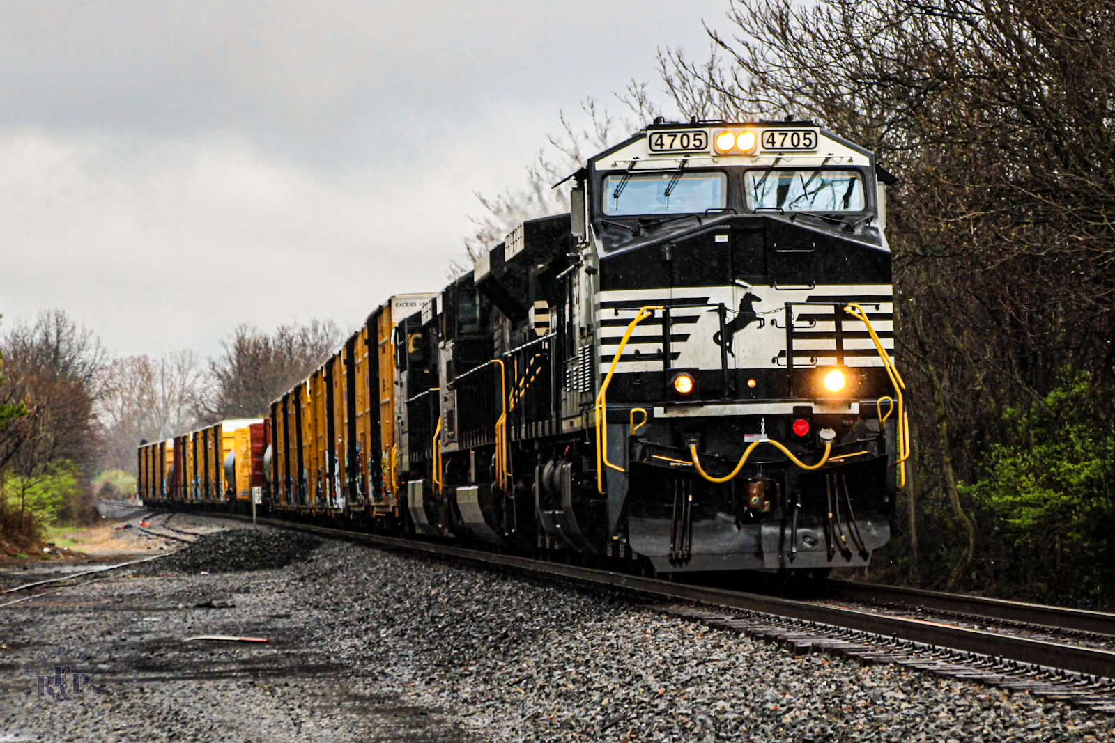 NS 4705 is a class GE AC44C6M and  is pictured in White Post, Virginia, USA.  This was taken along the Hagerstown District on the Norfolk Southern. Photo Copyright: RF&P Productions uploaded to Railroad Gallery on 08/17/2024. This photograph of NS 4705 was taken on Monday, April 01, 2024. All Rights Reserved. 