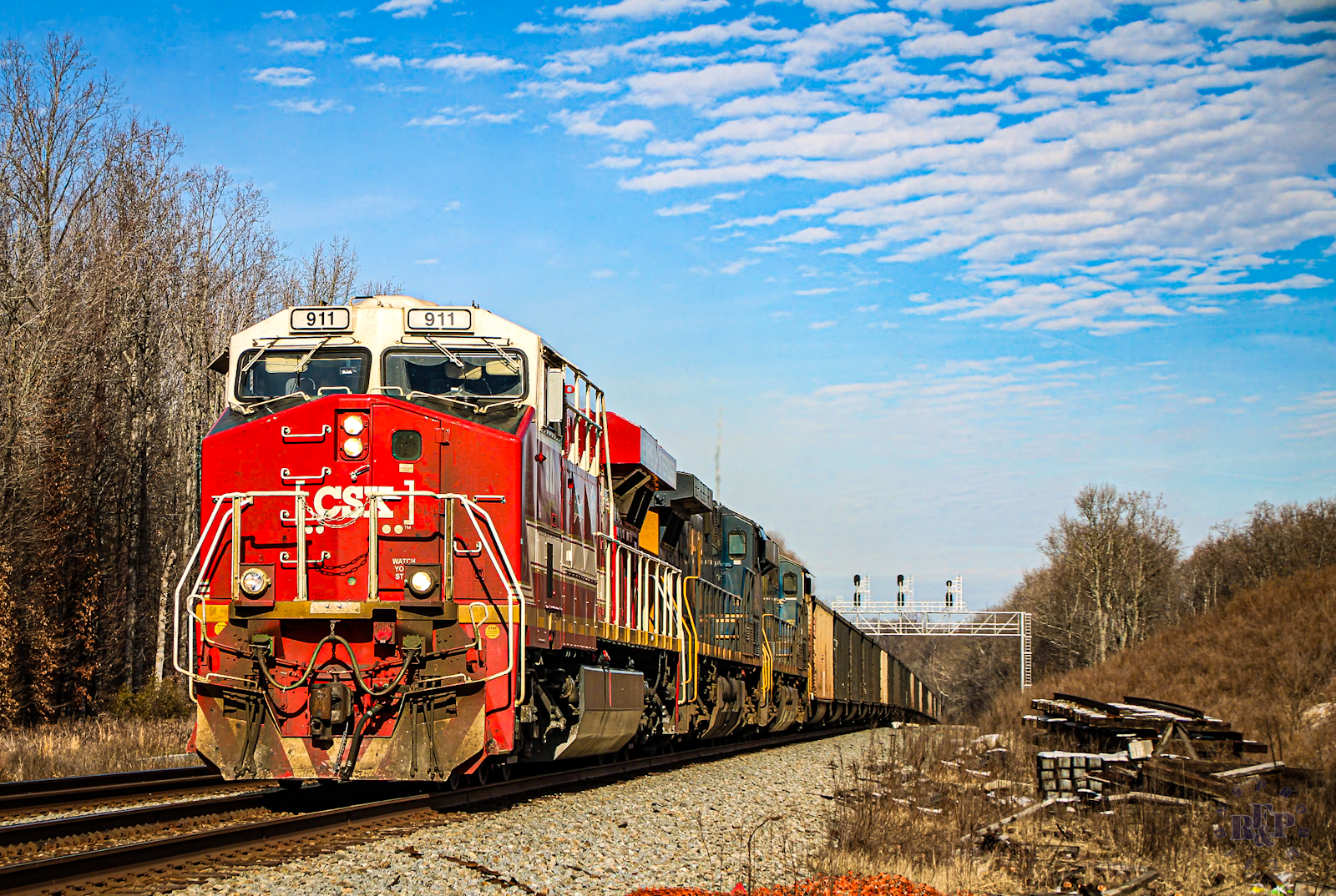 CSXT 911 is a class GE ES44AH and  is pictured in Arkendale, Virginia, USA.  This was taken along the RF&P Subdivision on the CSX Transportation. Photo Copyright: RF&P Productions uploaded to Railroad Gallery on 08/18/2024. This photograph of CSXT 911 was taken on Monday, January 22, 2024. All Rights Reserved. 