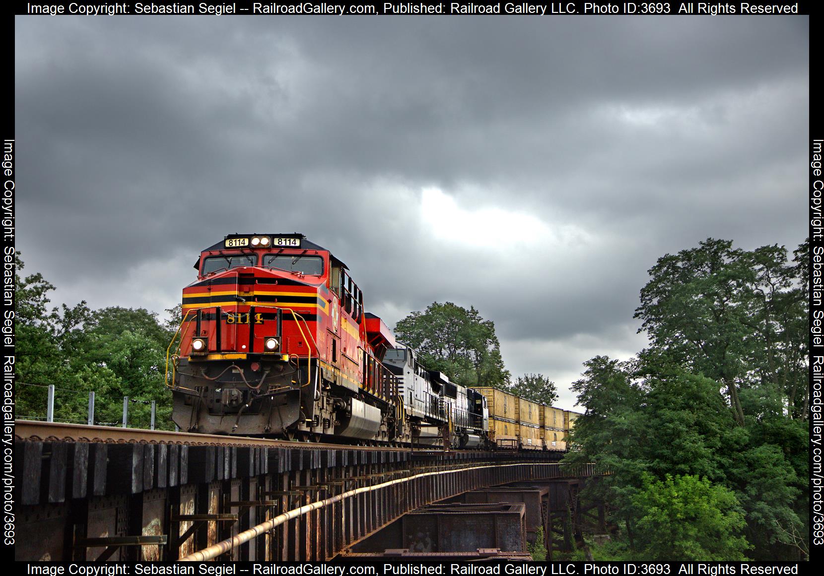 8114 is a class ES44AC and  is pictured in Wilkes Barre, Pennsylvania, United States.  This was taken along the Sunbury Line on the Norfolk Southern. Photo Copyright: Sebastian Segiel uploaded to Railroad Gallery on 08/19/2024. This photograph of 8114 was taken on Sunday, August 18, 2024. All Rights Reserved. 