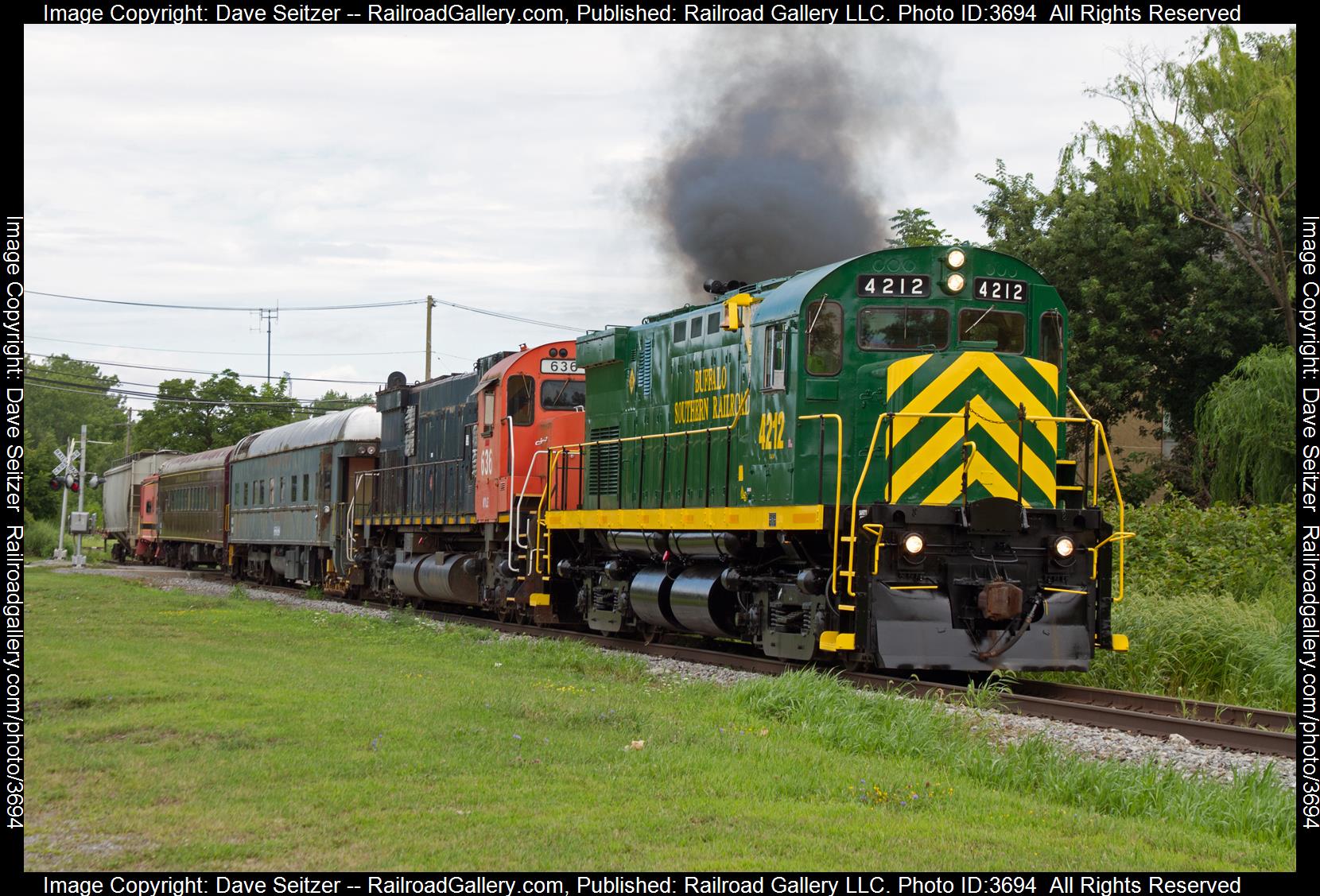 BSOR 4212 NYLE 636 is a class C424 M636 and  is pictured in Blasdell, New York, United States.  This was taken along the Main on the Buffalo Southern Railroad. Photo Copyright: Dave Seitzer uploaded to Railroad Gallery on 08/19/2024. This photograph of BSOR 4212 NYLE 636 was taken on Monday, August 12, 2024. All Rights Reserved. 