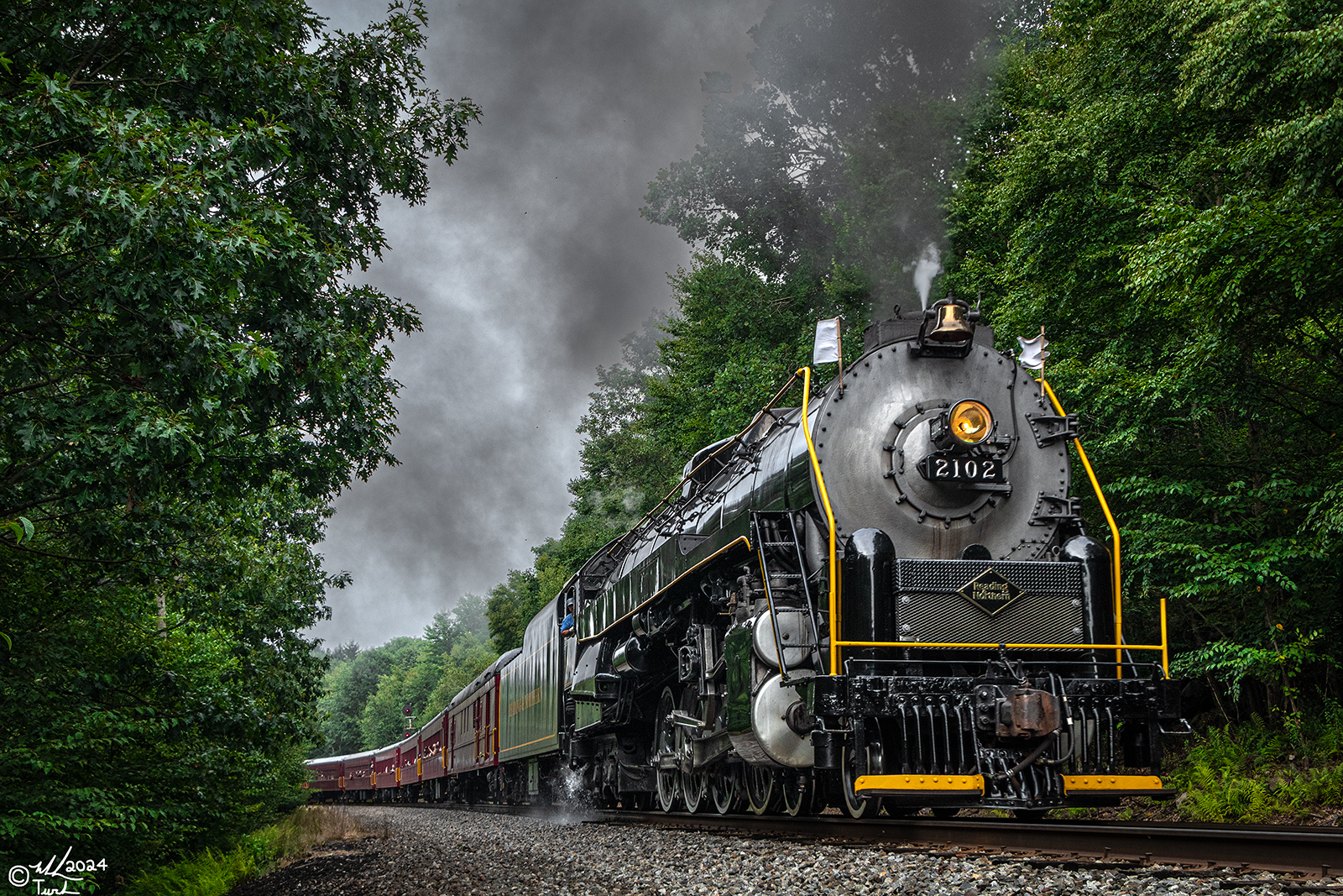 RDG 2102 is a class T-1 and  is pictured in Laurel Run, Pennsylvania, USA.  This was taken along the Laurel Run on the Reading Company. Photo Copyright: Mark Turkovich uploaded to Railroad Gallery on 08/19/2024. This photograph of RDG 2102 was taken on Saturday, August 17, 2024. All Rights Reserved. 