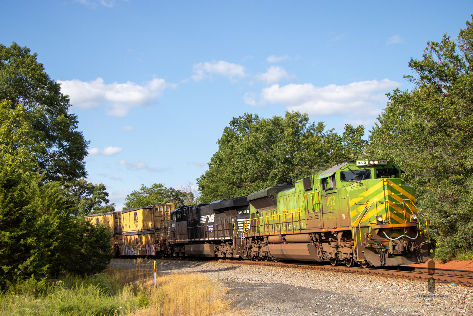 NS 1072 is a class EMD SD70ACe and  is pictured in Manassas, Virginia, USA.  This was taken along the Washington District on the Norfolk Southern. Photo Copyright: ApproachSlowRO   uploaded to Railroad Gallery on 08/20/2024. This photograph of NS 1072 was taken on Tuesday, August 20, 2024. All Rights Reserved. 