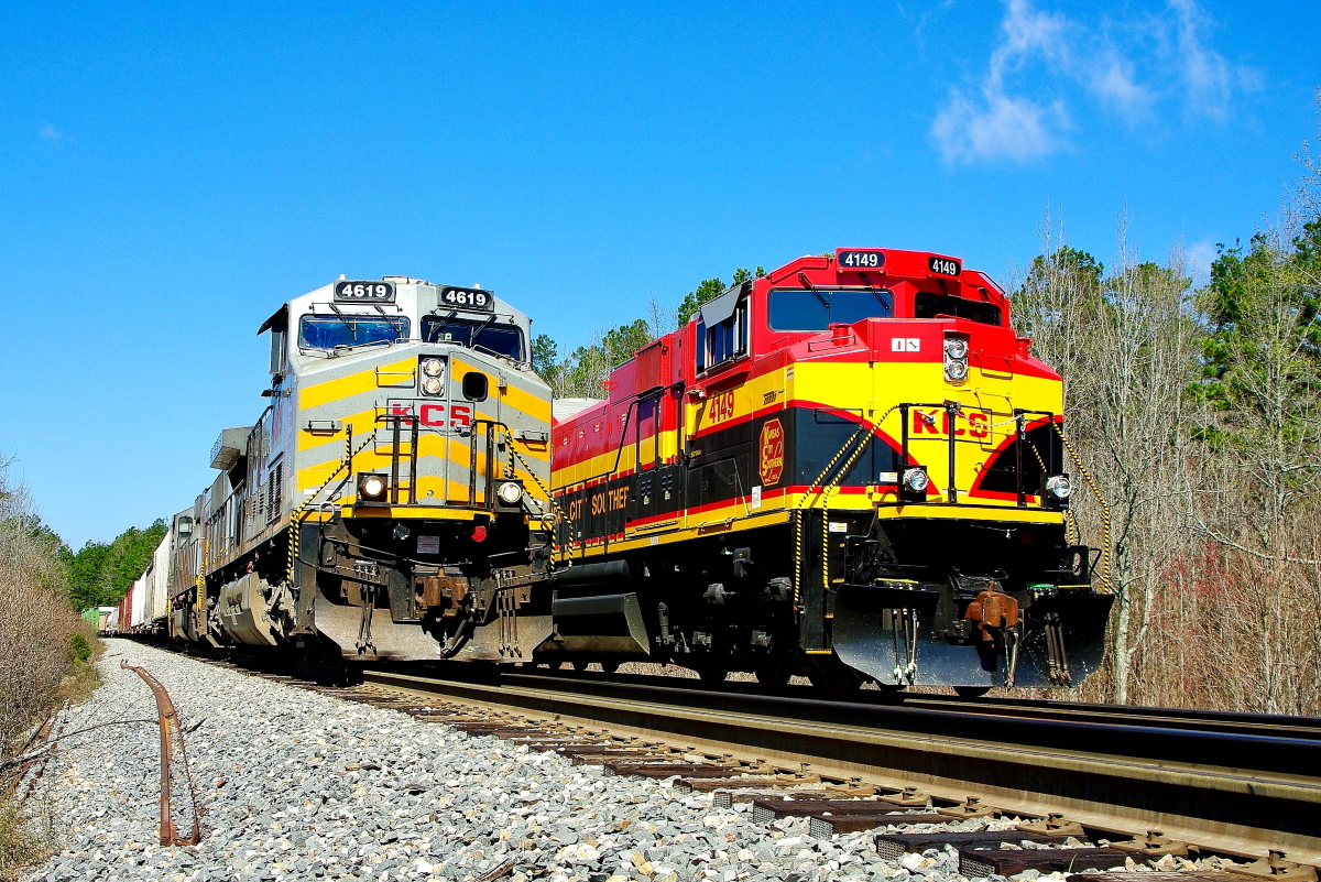 KCS 4619  is a class GE AC4400CW and  is pictured in Rich Mountain, Arkansas, USA.  This was taken along the Shreveport/KCS on the Kansas City Southern Railway. Photo Copyright: Rick Doughty uploaded to Railroad Gallery on 08/20/2024. This photograph of KCS 4619  was taken on Friday, April 04, 2014. All Rights Reserved. 