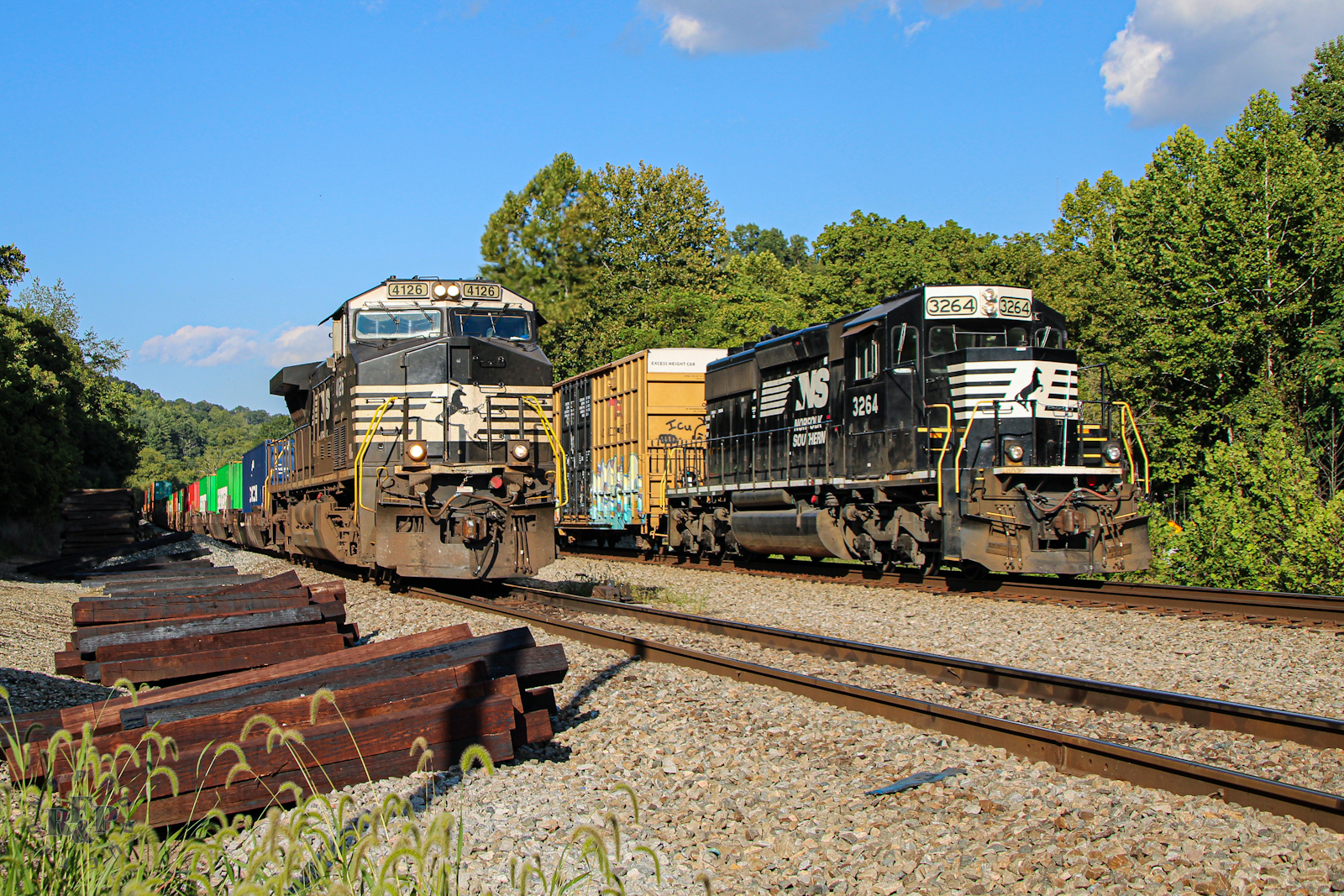 NS 4126 is a class GE AC44C6M and  is pictured in Walton, Virginia, USA.  This was taken along the Christiansburg District on the Norfolk Southern. Photo Copyright: RF&P Productions uploaded to Railroad Gallery on 08/23/2024. This photograph of NS 4126 was taken on Friday, August 23, 2024. All Rights Reserved. 