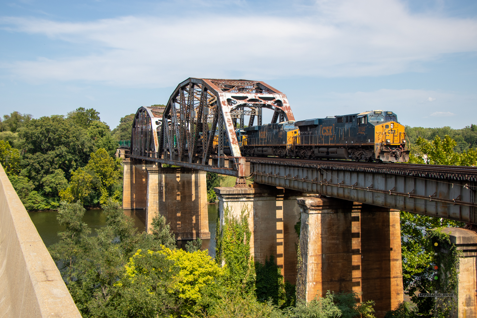 CSXT 3160 is a class GE ES44AH and  is pictured in Woodbridge, Virginia, USA.  This was taken along the RF&P Subdivision on the CSX Transportation. Photo Copyright: ApproachSlowRO   uploaded to Railroad Gallery on 08/24/2024. This photograph of CSXT 3160 was taken on Saturday, August 24, 2024. All Rights Reserved. 