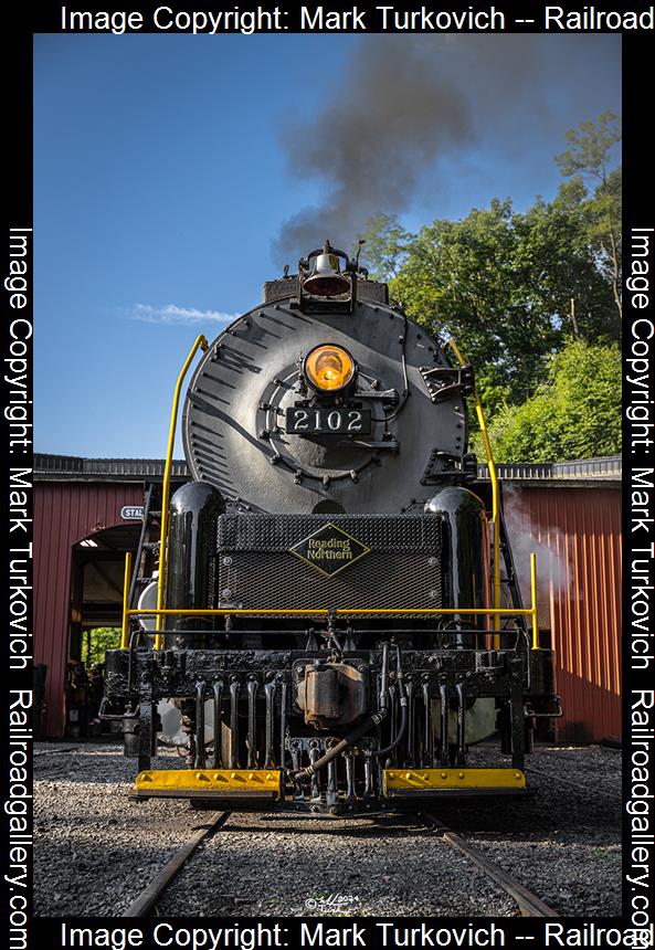 RDG 2102 is a class T-1 and  is pictured in Port Clinton, Pennsylvania, USA.  This was taken along the Reading & Northern Steam Shop on the Reading Company. Photo Copyright: Mark Turkovich uploaded to Railroad Gallery on 08/26/2024. This photograph of RDG 2102 was taken on Friday, June 21, 2024. All Rights Reserved. 