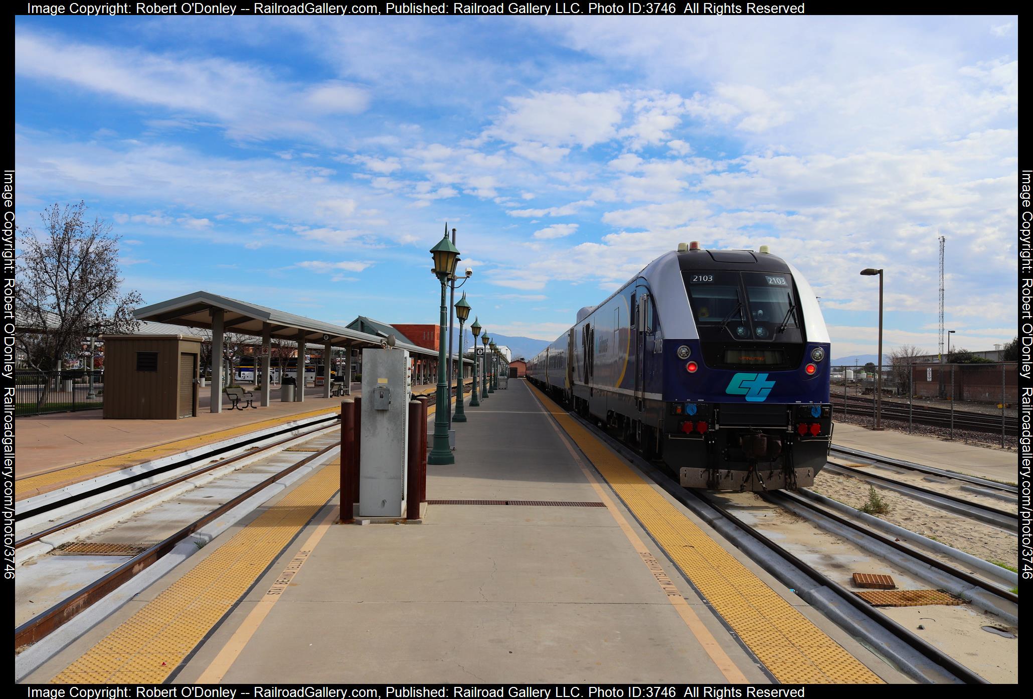 2103 is a class SC-44  and  is pictured in Bakersfield , California, USA.  This was taken along the Kern County  on the Amtrak. Photo Copyright: Robert O'Donley uploaded to Railroad Gallery on 08/31/2024. This photograph of 2103 was taken on Tuesday, January 30, 2024. All Rights Reserved. 