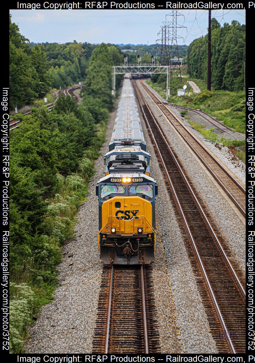 CSXT 4733 is a class EMD SD70AC and  is pictured in Franconia, Virginia, USA.  This was taken along the RF&P Subdivision on the CSX Transportation. Photo Copyright: RF&P Productions uploaded to Railroad Gallery on 09/01/2024. This photograph of CSXT 4733 was taken on Sunday, September 01, 2024. All Rights Reserved. 