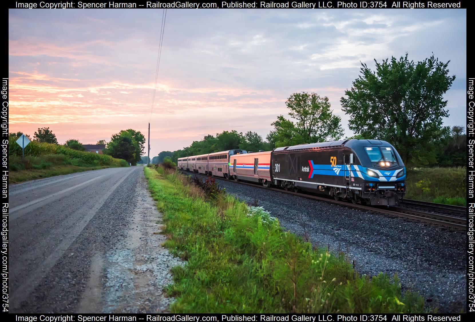 AMTK 301 is a class Siemens ALC-42 and  is pictured in Ligonier, Indiana, USA.  This was taken along the Chicago Line on the Norfolk Southern. Photo Copyright: Spencer Harman uploaded to Railroad Gallery on 09/01/2024. This photograph of AMTK 301 was taken on Saturday, August 31, 2024. All Rights Reserved. 