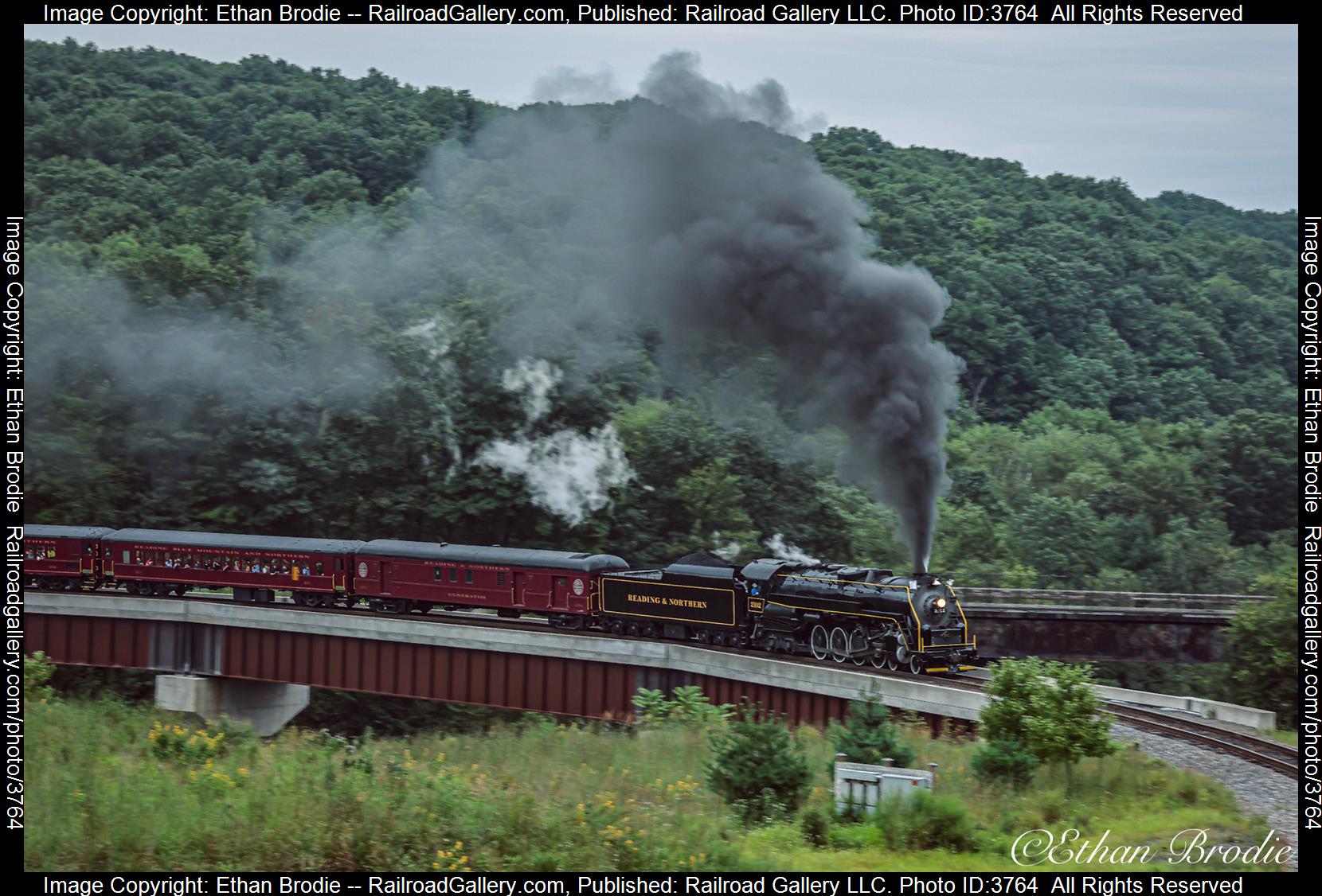 2102 is a class 4-8-4 and  is pictured in Jim Thorpe, Pennsylvania, United States.  This was taken along the Lehigh Line on the Reading Blue Mountain and Northern Railroad. Photo Copyright: Ethan Brodie uploaded to Railroad Gallery on 09/04/2024. This photograph of 2102 was taken on Saturday, August 17, 2024. All Rights Reserved. 