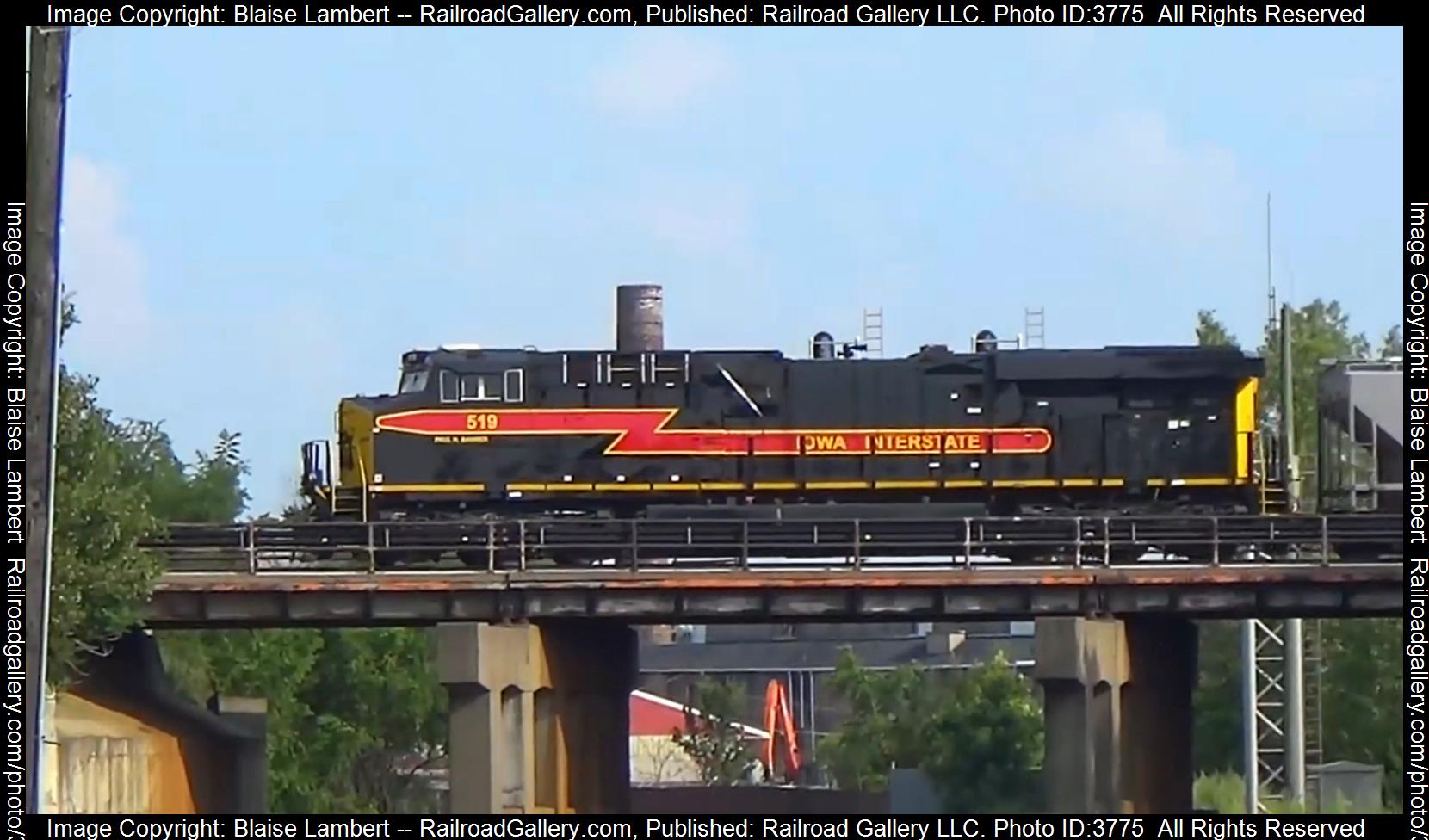 IAIS 519 is a class GE ES44AC and  is pictured in Blue Island, Illinois, USA.  This was taken along the IAIS Rock Island subdivision on the Iowa Interstate Railroad. Photo Copyright: Blaise Lambert uploaded to Railroad Gallery on 09/09/2024. This photograph of IAIS 519 was taken on Saturday, August 24, 2024. All Rights Reserved. 