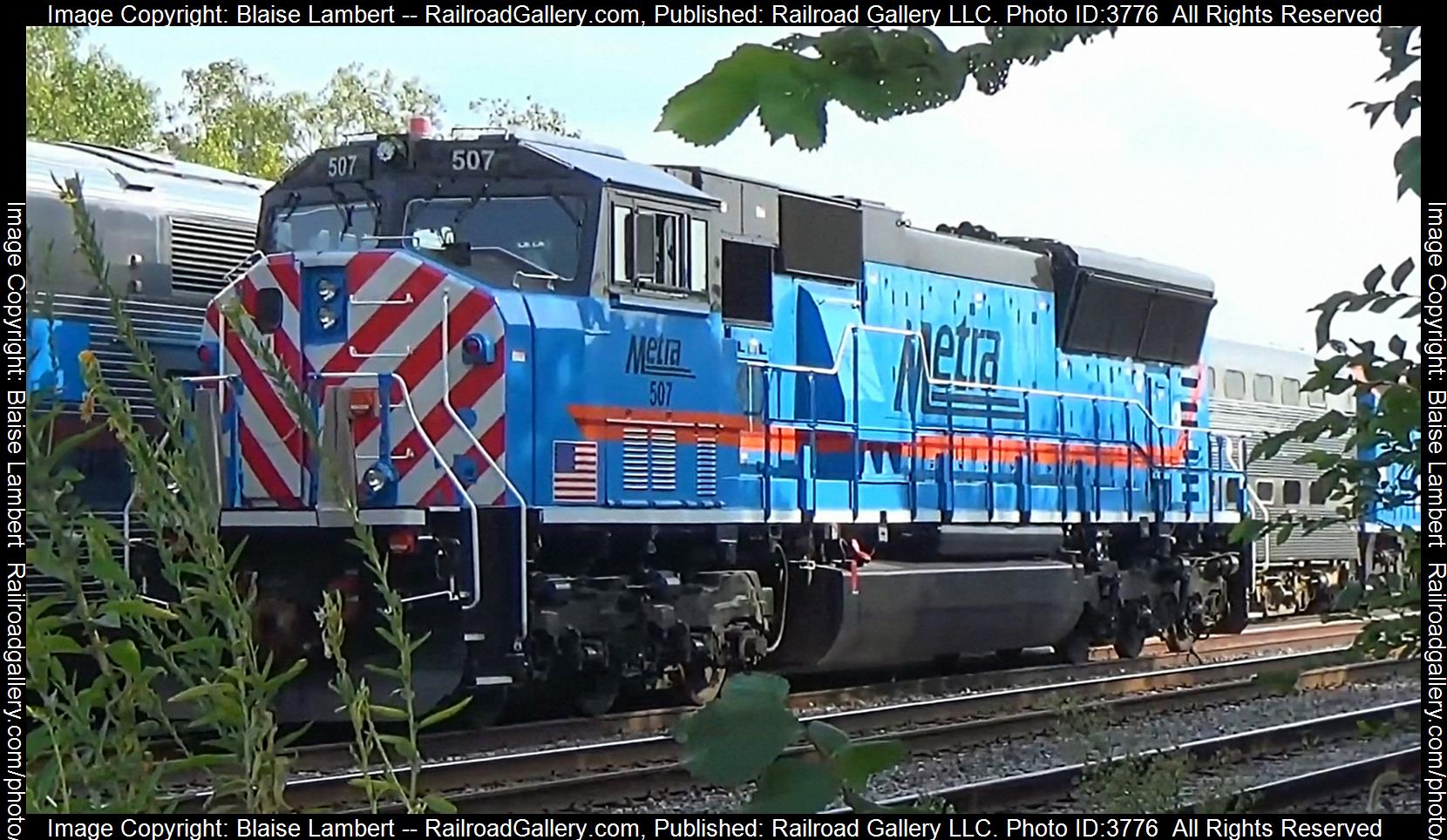 METX 507 is a class EMD SD70MACH and  is pictured in Blue Island, Illinois, USA.  This was taken along the Metra Rock Island district on the Metra. Photo Copyright: Blaise Lambert uploaded to Railroad Gallery on 09/09/2024. This photograph of METX 507 was taken on Saturday, August 24, 2024. All Rights Reserved. 