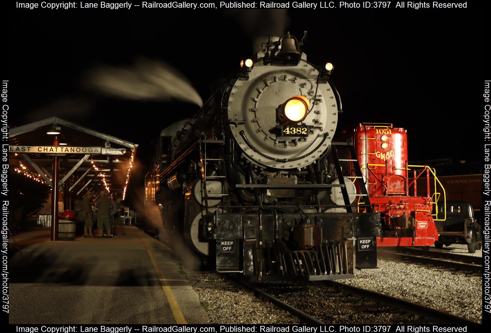 GM&O 4382 is a class 2-8-2 and  is pictured in Chattanooga, Tennessee, United States.  This was taken along the TVRM on the Tennessee Valley. Photo Copyright: Lane Baggerly uploaded to Railroad Gallery on 09/20/2024. This photograph of GM&O 4382 was taken on Saturday, September 07, 2024. All Rights Reserved. 