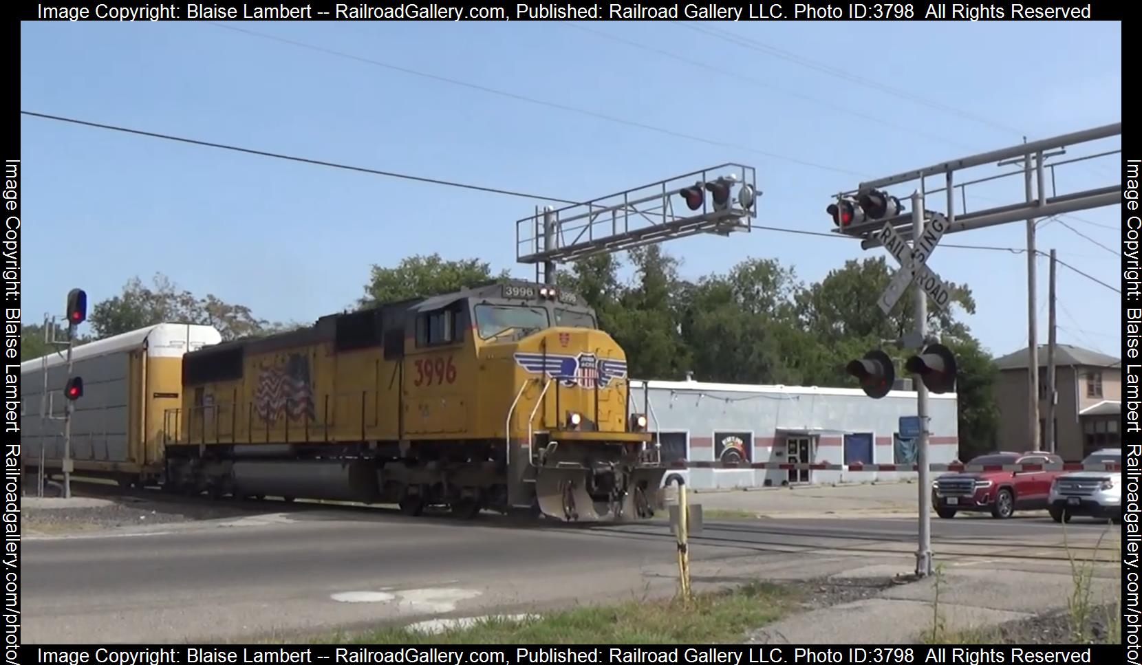 UP 3996 is a class EMD SD70M and  is pictured in Mount Vernon, Illinois, USA.  This was taken along the UP Mount Vernon subdivision on the Union Pacific Railroad. Photo Copyright: Blaise Lambert uploaded to Railroad Gallery on 09/20/2024. This photograph of UP 3996 was taken on Sunday, September 08, 2024. All Rights Reserved. 