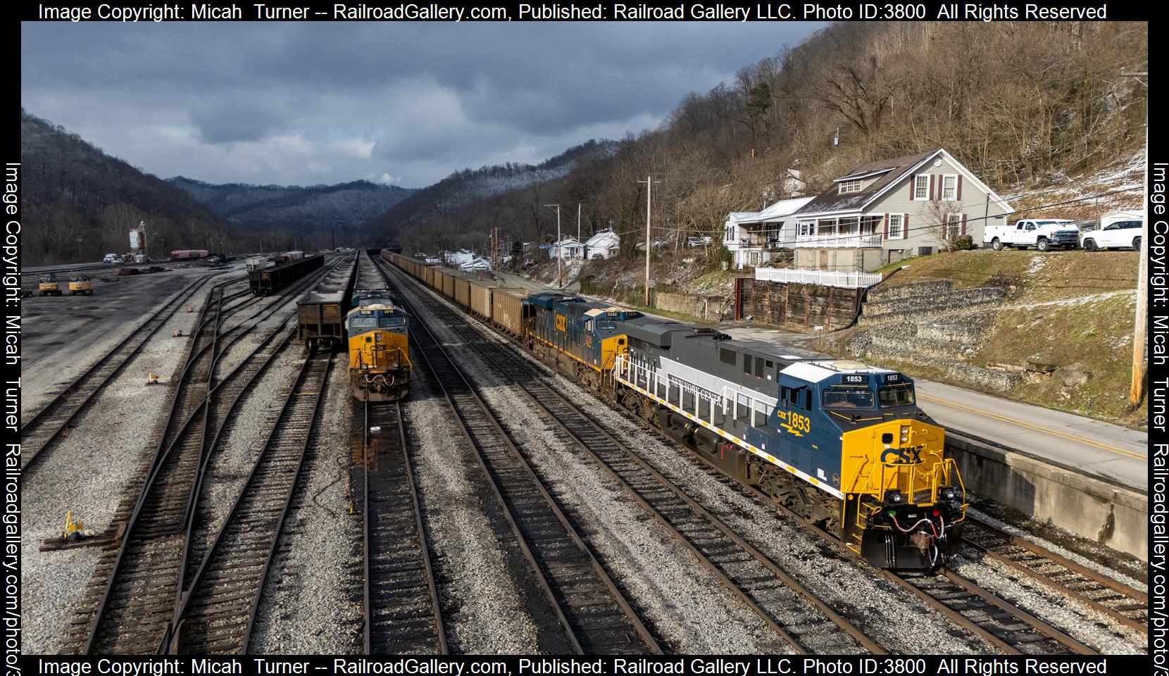 CSXT 1853 is a class GE ES44AC and  is pictured in Peach Creek, West Virginia, USA .  This was taken along the Logan Sub  on the CSX Transportation. Photo Copyright: Micah  Turner uploaded to Railroad Gallery on 09/21/2024. This photograph of CSXT 1853 was taken on Saturday, February 17, 2024. All Rights Reserved. 