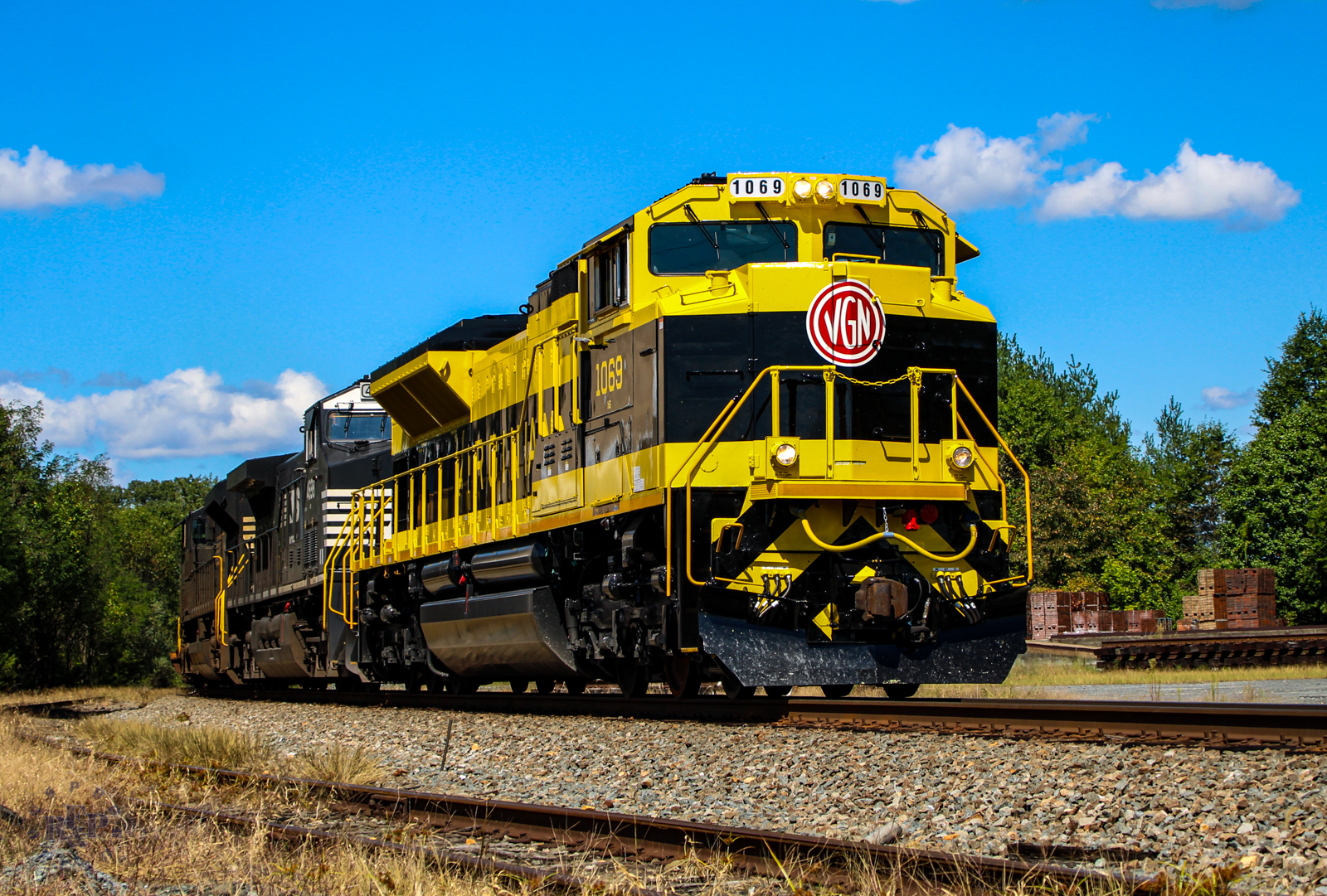 NS 1069 is a class EMD SD70ACe and  is pictured in Marshall, Virginia, USA.  This was taken along the B-Line Extension on the Norfolk Southern. Photo Copyright: RF&P Productions uploaded to Railroad Gallery on 09/21/2024. This photograph of NS 1069 was taken on Thursday, September 14, 2023. All Rights Reserved. 