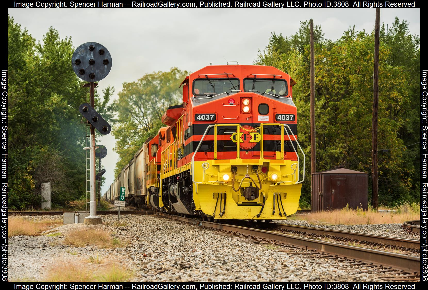 CFE 4037 is a class GE C40-8W (Dash 8-40CW) and  is pictured in Van Wert, Ohio, USA.  This was taken along the Lima Subdivision on the Chicago Fort Wayne & Eastern. Photo Copyright: Spencer Harman uploaded to Railroad Gallery on 09/23/2024. This photograph of CFE 4037 was taken on Monday, September 23, 2024. All Rights Reserved. 