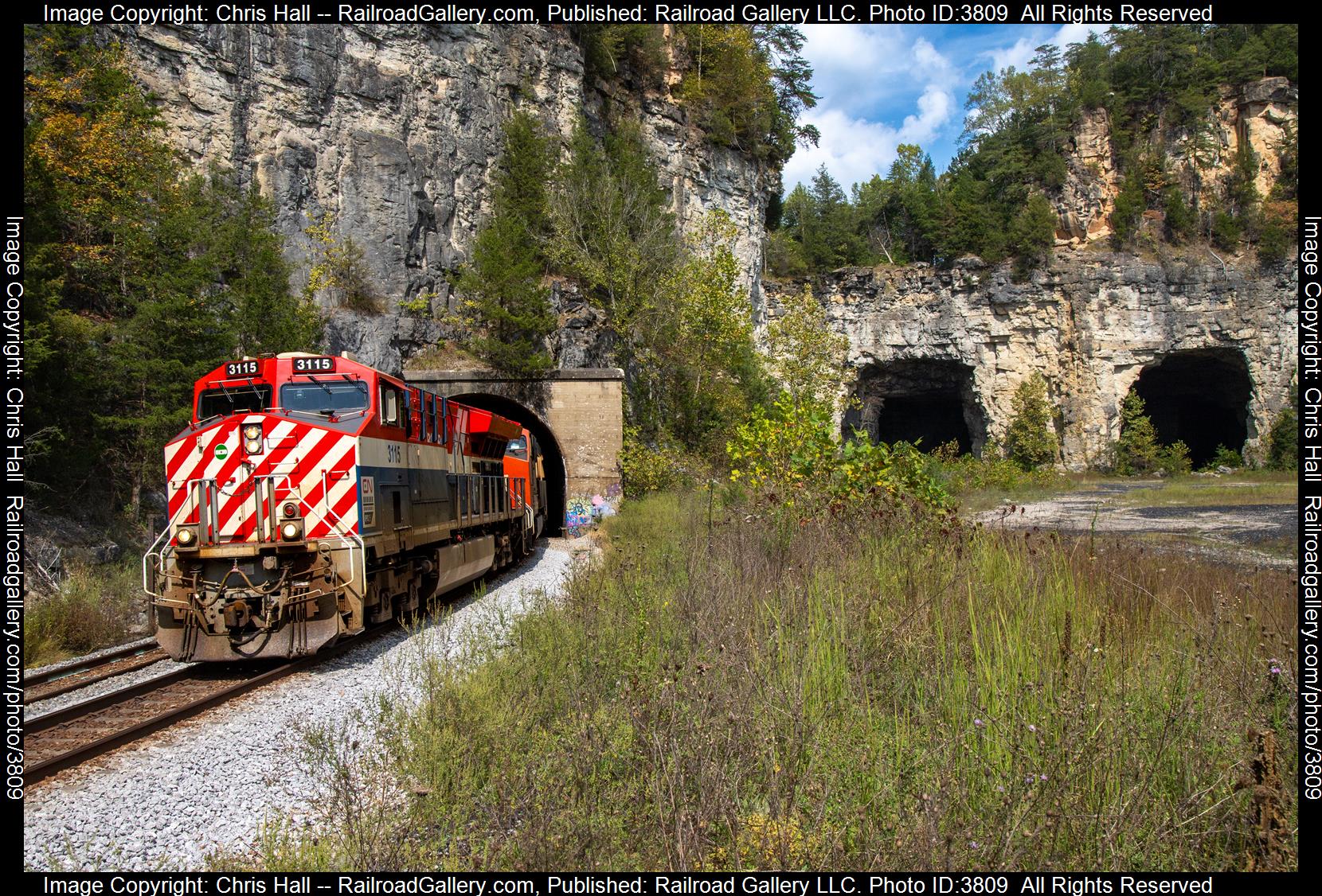 CN 3115 is a class GE ET44AC and  is pictured in Sinks, Kentucky, United States.  This was taken along the CC Subdivision  on the CSX Transportation. Photo Copyright: Chris Hall uploaded to Railroad Gallery on 09/23/2024. This photograph of CN 3115 was taken on Sunday, September 22, 2024. All Rights Reserved. 