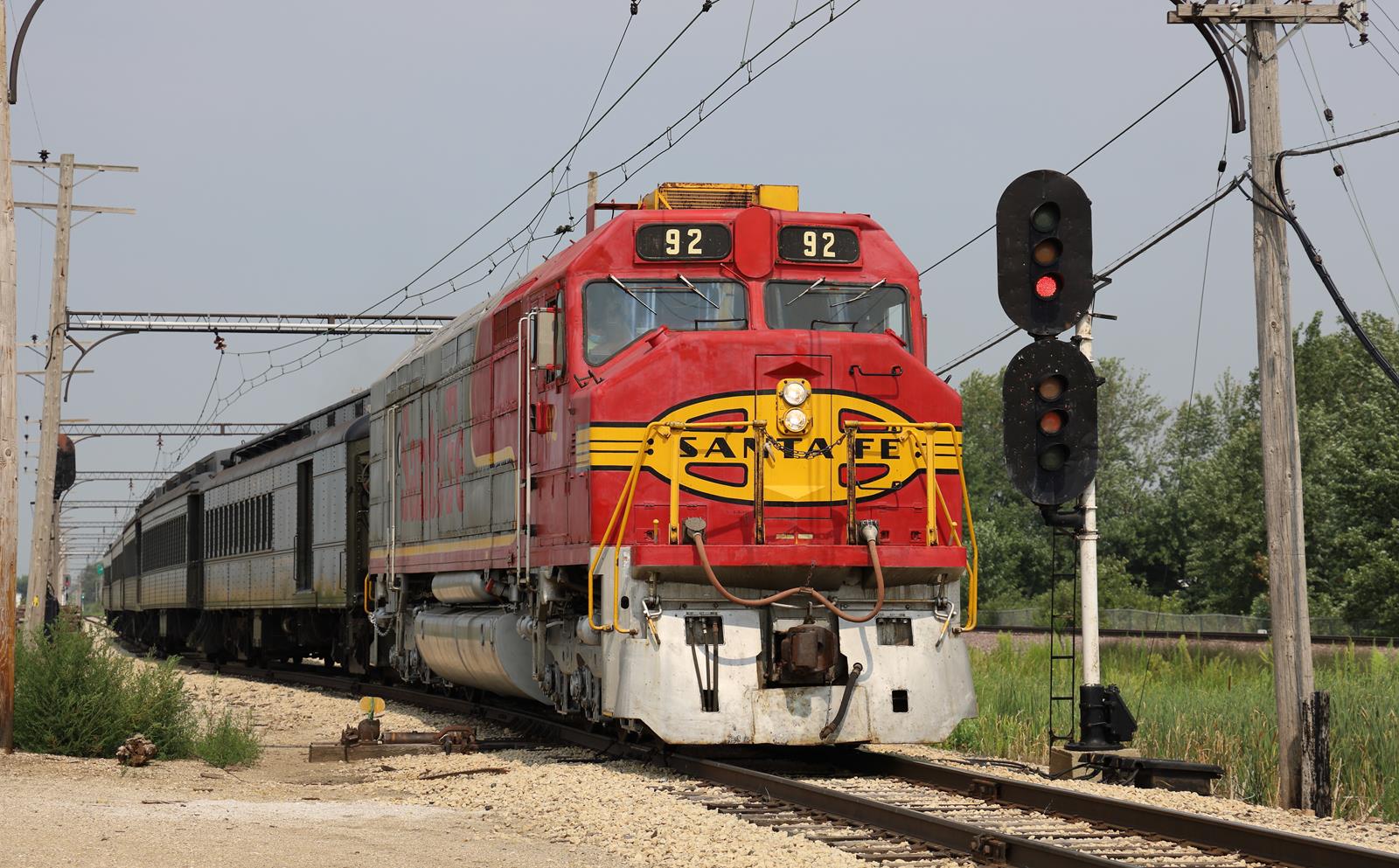 ATSF 92 is a class EMD FP45 and  is pictured in Union, Illinois, USA.  This was taken along the IRM Mainline on the Santa Fe. Photo Copyright: Marc Lingenfelter uploaded to Railroad Gallery on 12/11/2022. This photograph of ATSF 92 was taken on Sunday, August 08, 2021. All Rights Reserved. 