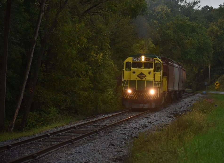 LVRR 2016 is a class EMD GP35 and  is pictured in Lewisburg, Pennsylvania, United States.  This was taken along the NSHR UCIR Branch on the Union County Industrial Railroad. Photo Copyright: Adam Rothschild  uploaded to Railroad Gallery on 09/30/2024. This photograph of LVRR 2016 was taken on Thursday, September 26, 2024. All Rights Reserved. 