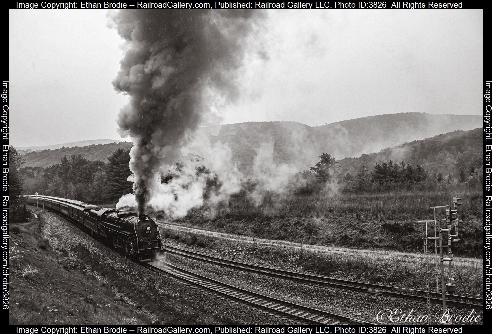 2102 is a class 4-8-4 and  is pictured in Jim Thorpe, Pennsylvania, United States.  This was taken along the Lehigh Line on the Reading Blue Mountain and Northern Railroad. Photo Copyright: Ethan Brodie uploaded to Railroad Gallery on 10/03/2024. This photograph of 2102 was taken on Saturday, October 14, 2023. All Rights Reserved. 